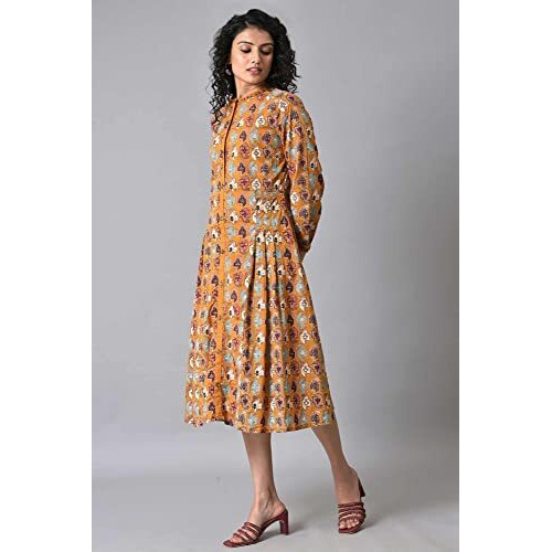 W For Woman Dark Yellow Printed Pleated Shirt Dress_23Few18170-118734_Xl