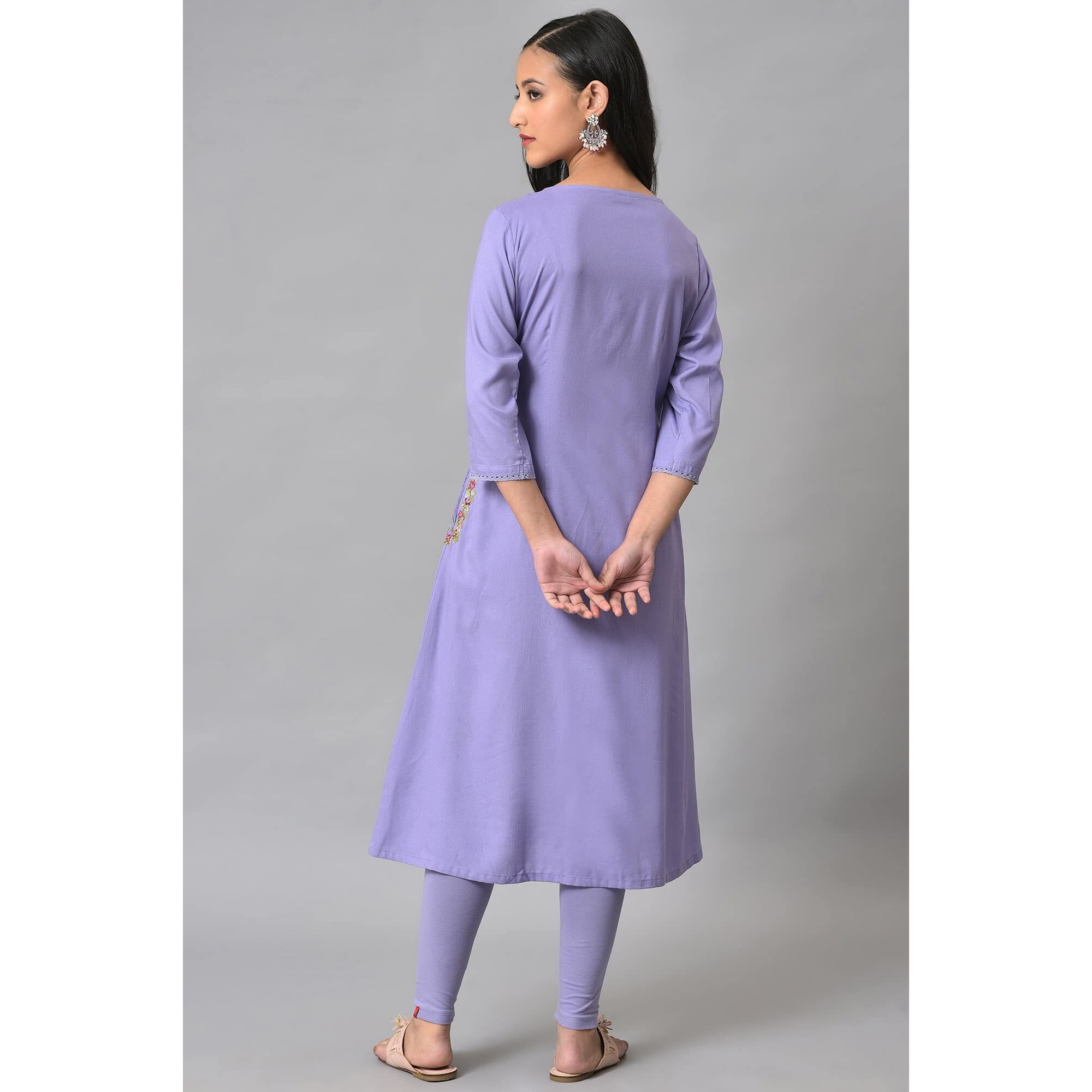 W For Woman Women's Viscose Regular Kurta (23Few18431G-218437_Deep Voilet_22)