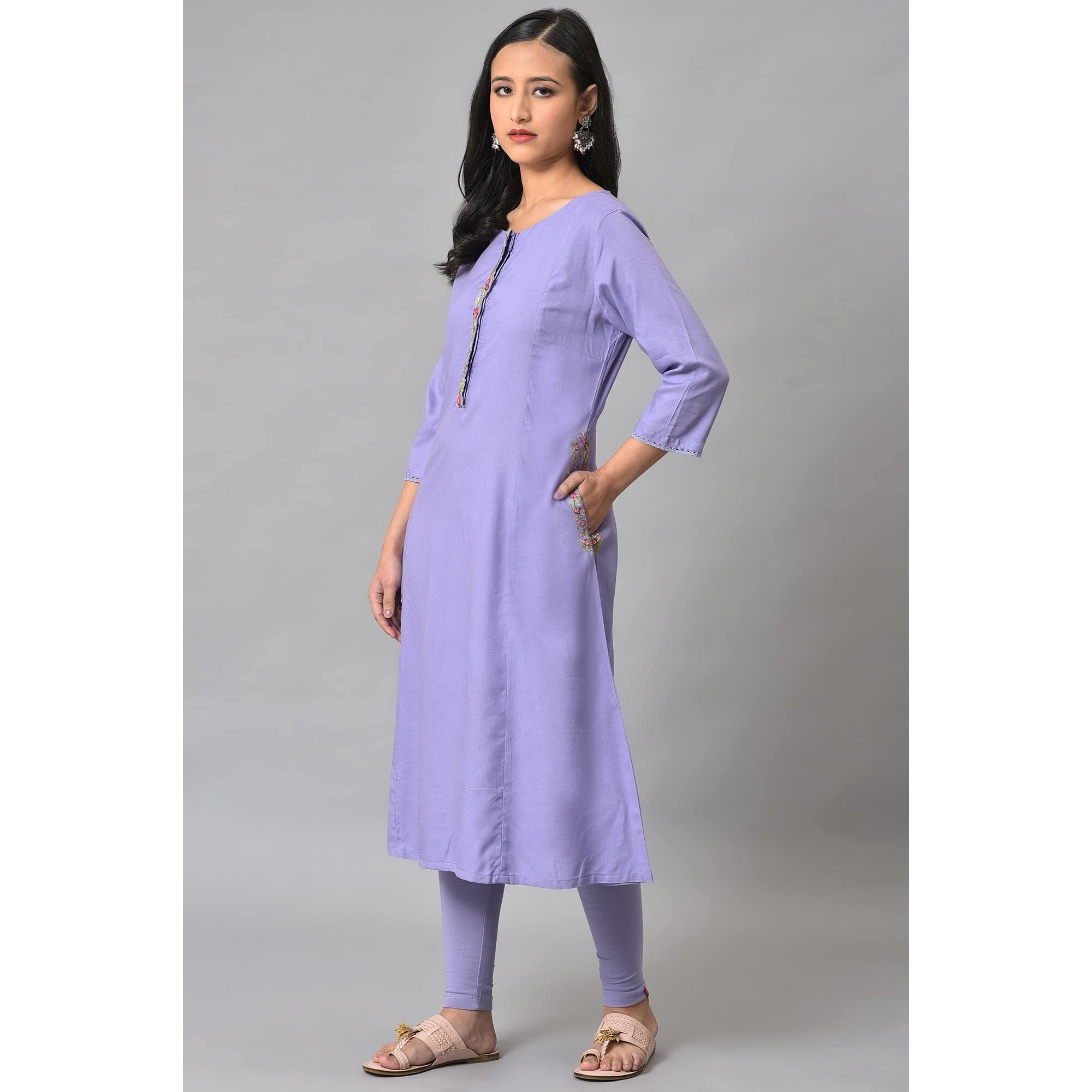 W For Woman Women's Viscose Regular Kurta (23Few18431G-218437_Deep Voilet_22)