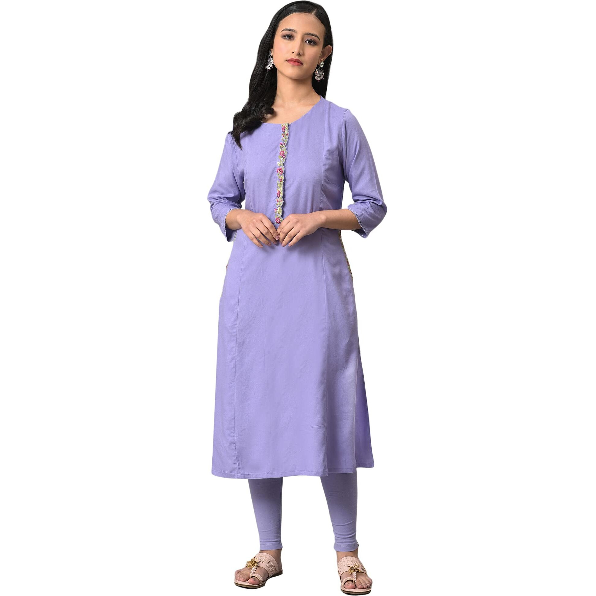 W For Woman Voilet Embroidered A-Line Kurta_23Few18431-218437_S