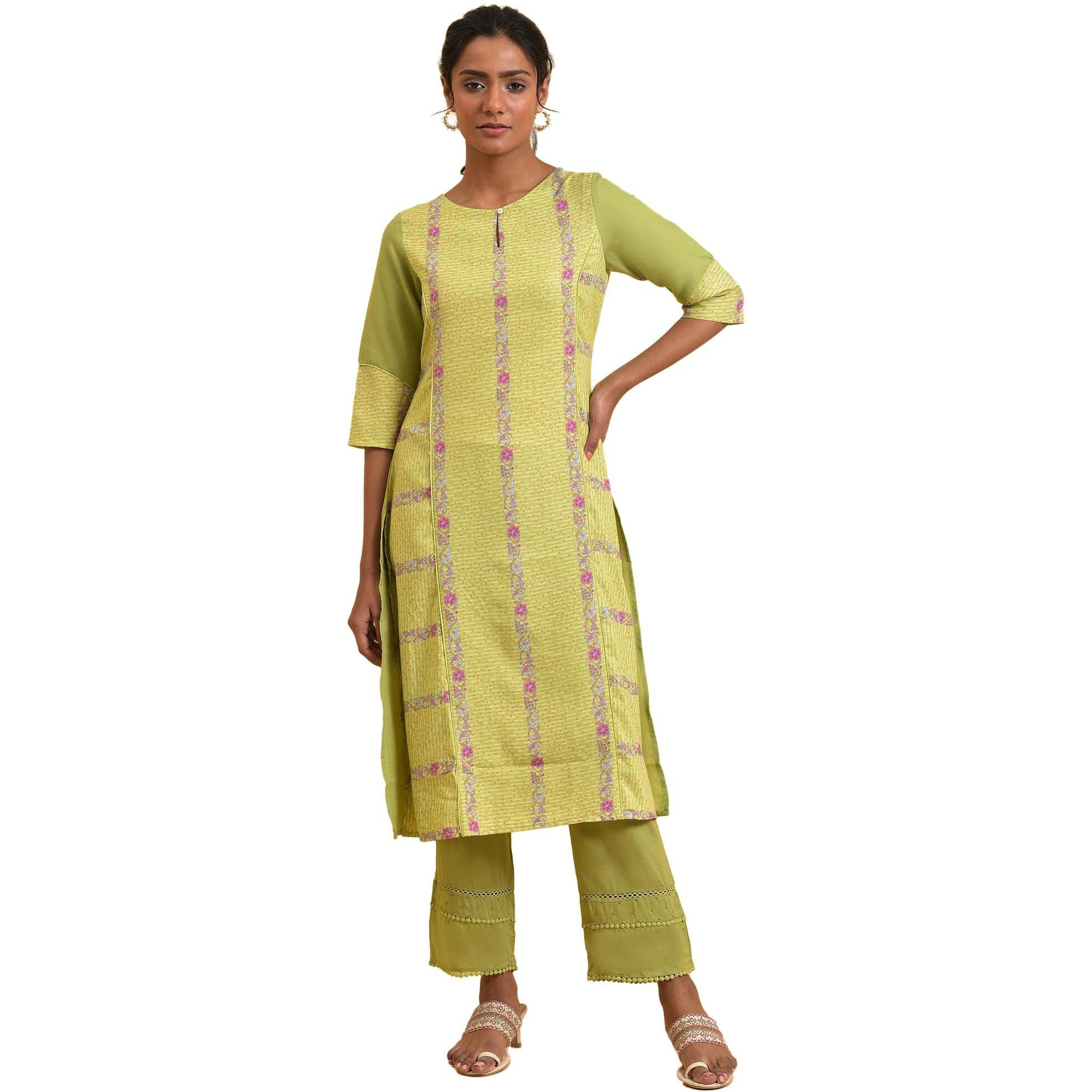 W For Woman Green Floral Printed Straight Summer Kurta_23Few18435-119550_3Xl_18