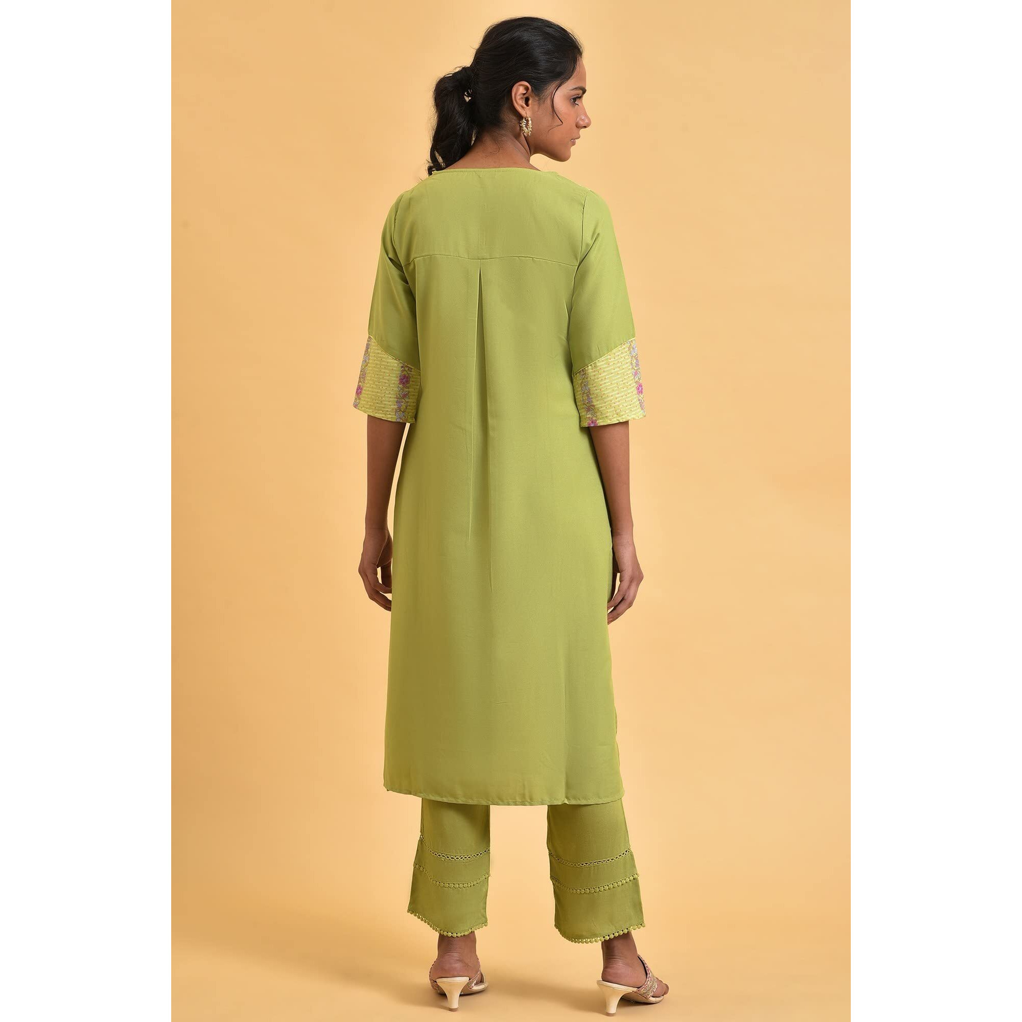 W For Woman Green Floral Printed Straight Summer Kurta_23Few18435-119550_3Xl_18