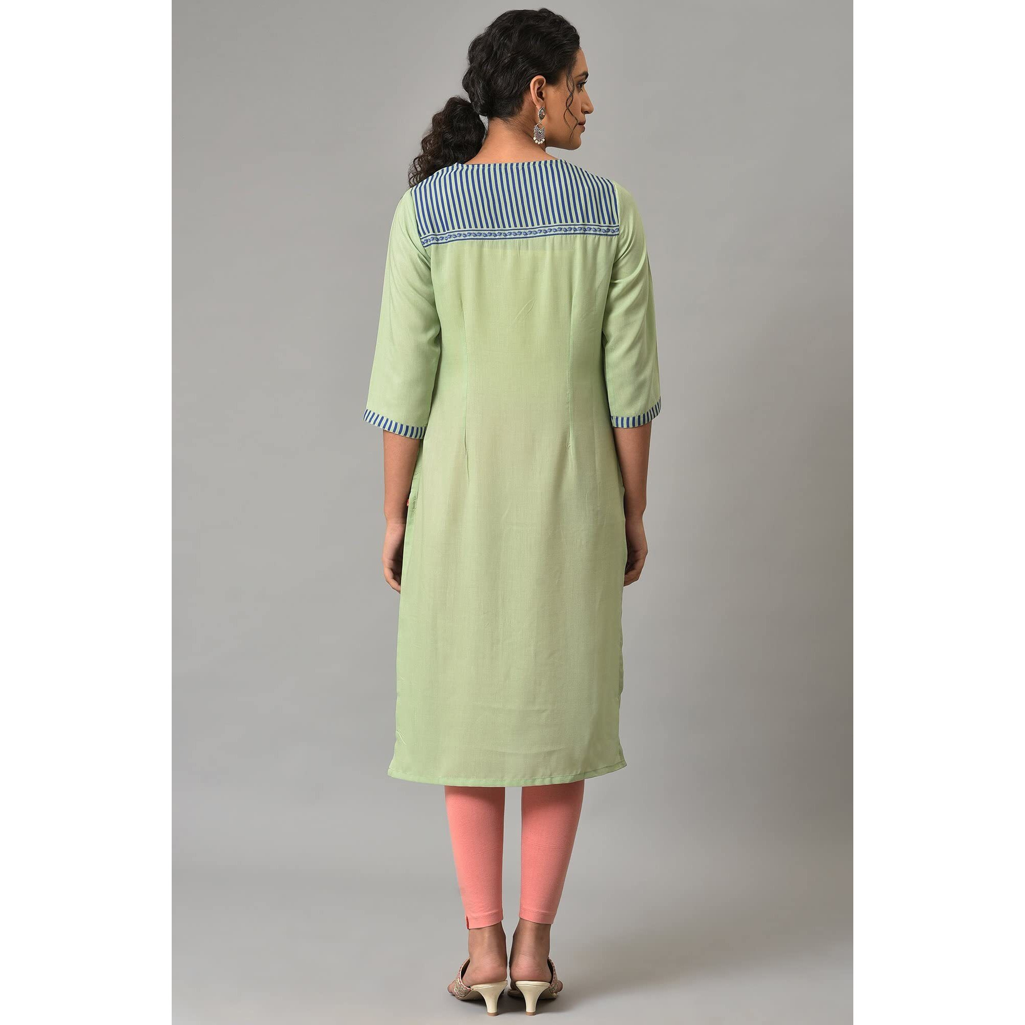 W For Woman Green Print Mix Summer Kurta_23Few18439-119570_M_10