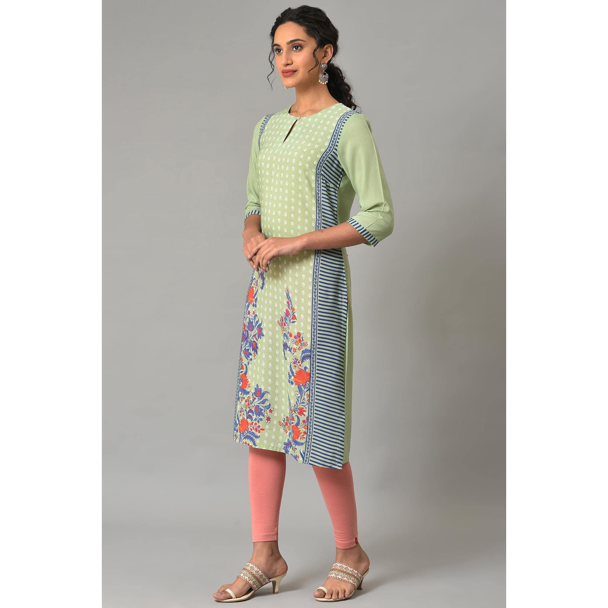 W For Woman Green Print Mix Summer Kurta_23Few18439-119570_M_10