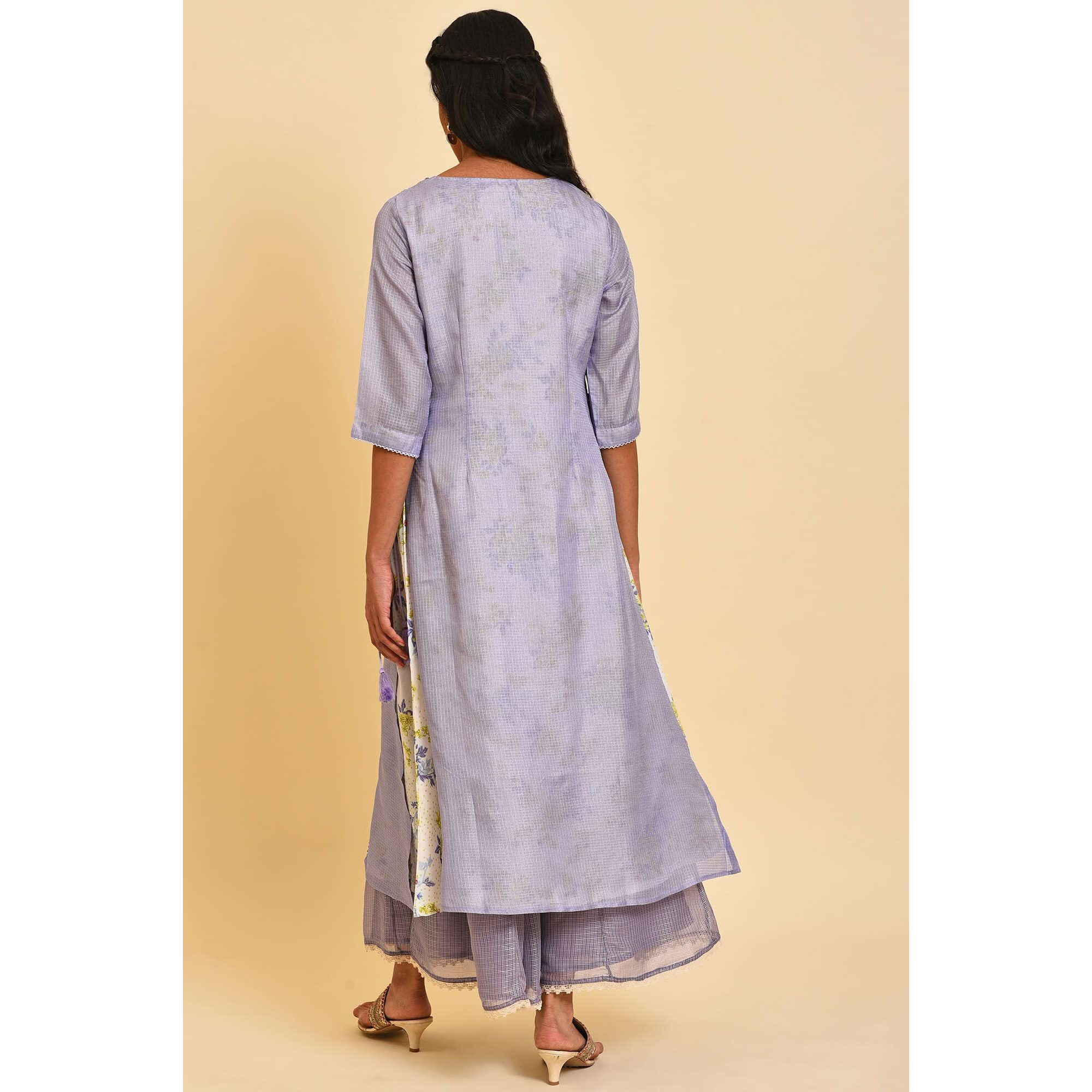 W For Woman Women's Polyester Purple Kota Layered Printed Regular Fit Kurta_23Few18445-218452_Xs