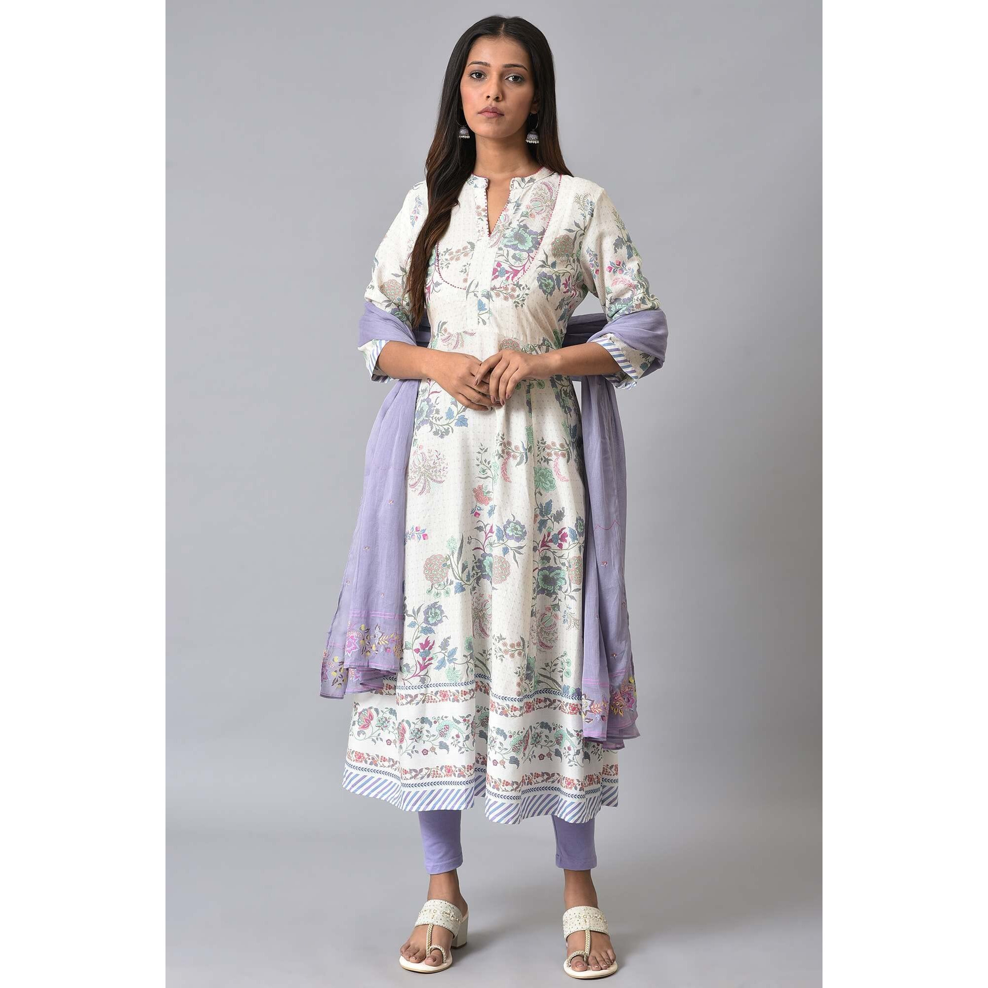 W For Woman Women Purple Cotton Floral Printed Dupatta, Free Size_Wfs