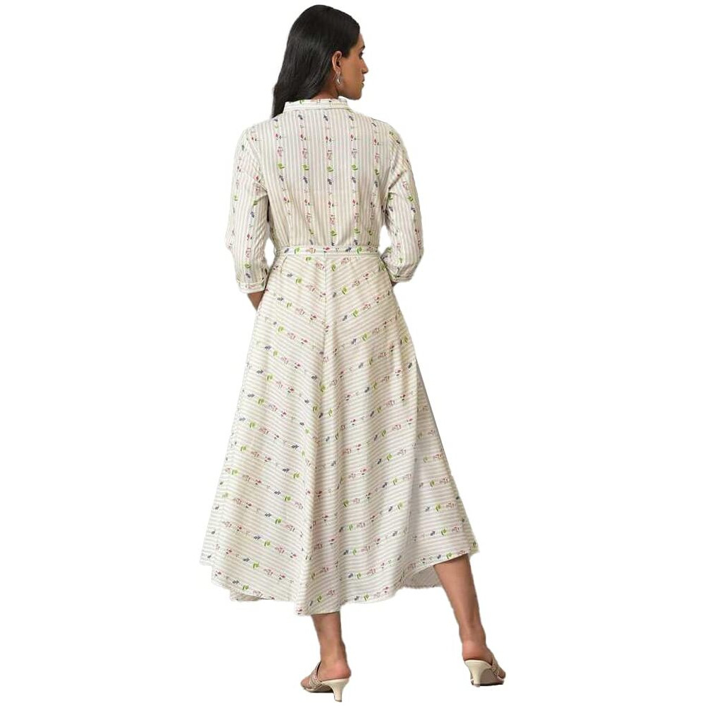 W For Woman Women's Viscose Ecru Printed Summer Shirt Dress Knee-Length (23Few18908-120293 14)
