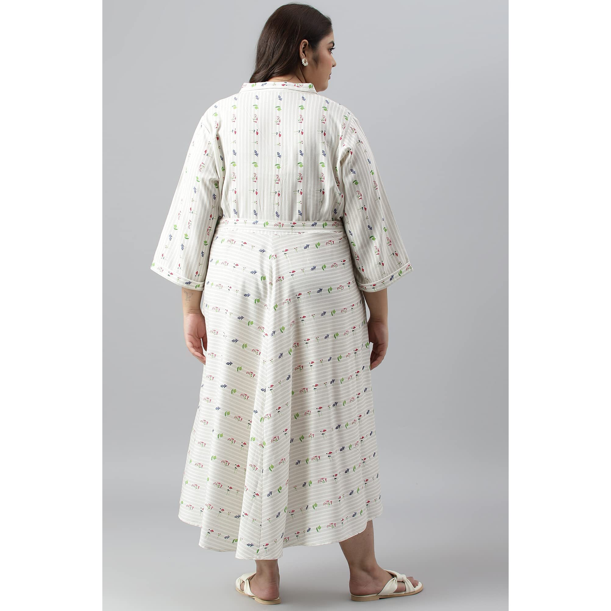 W For Woman Ecru Printed Summer Plus Size Shirt Dress_23Few18908G-120293_4Xl