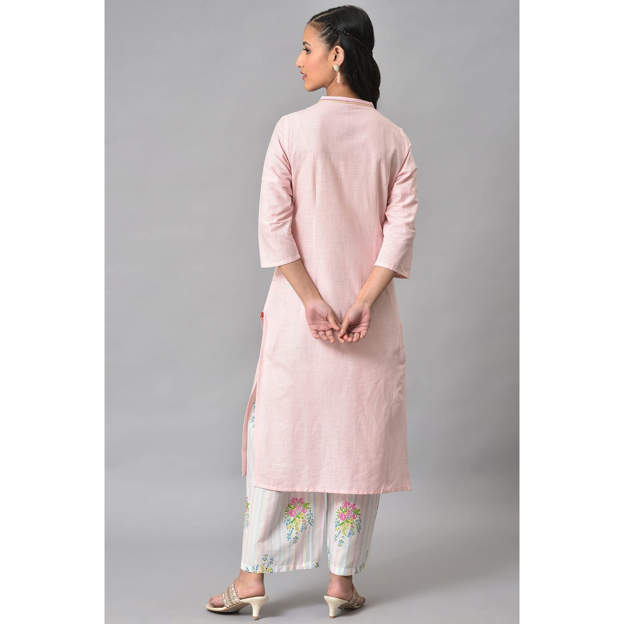 W For Woman Light Pink Mandarin Collar Kurta With Embroidery (Size Xs)-23Few18910-218672
