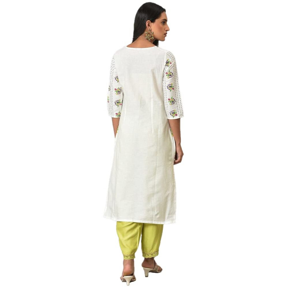 W For Woman Ecru Floral Printed Cotton Kurta (Size Xs)-23Few18915-119814