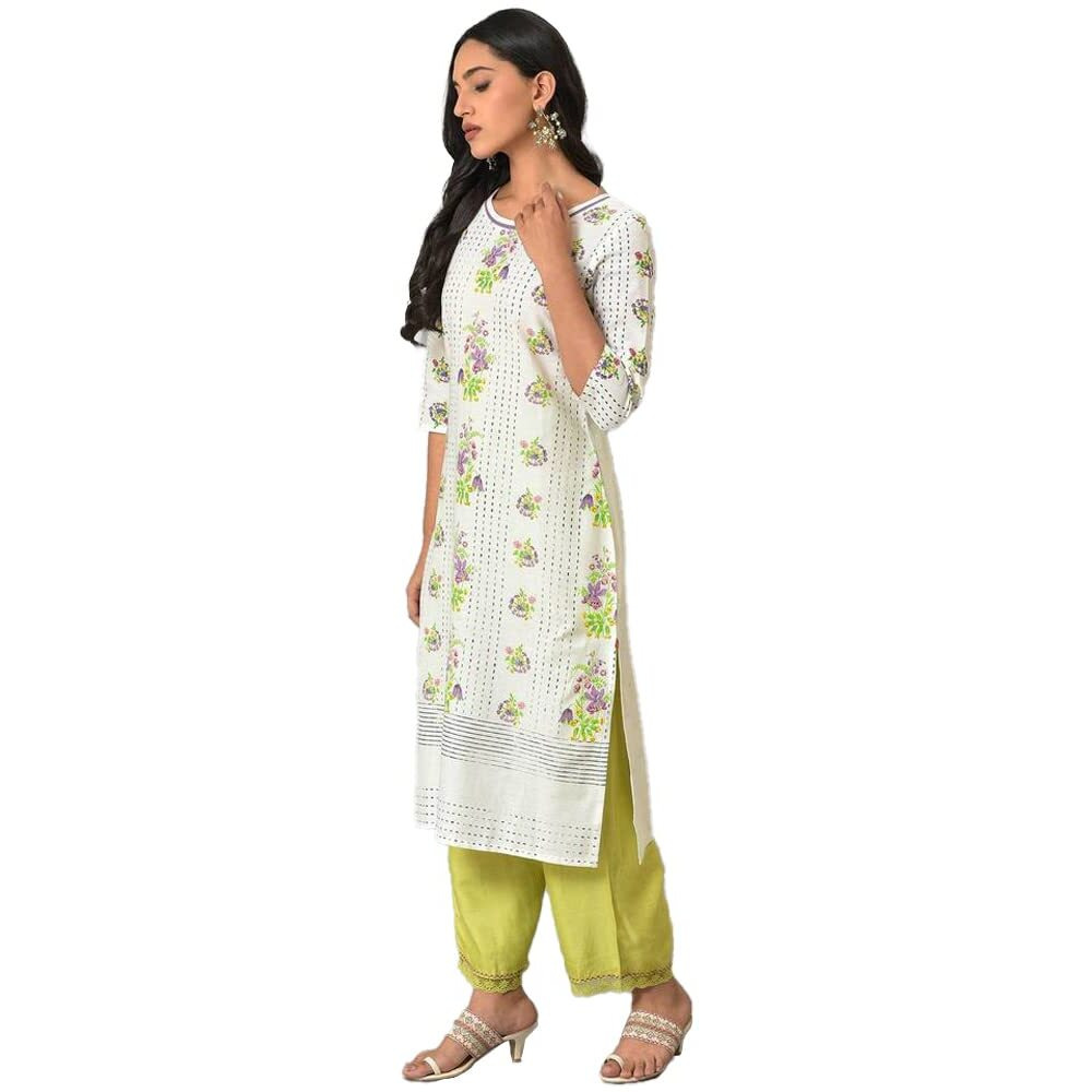 W For Woman Ecru Floral Printed Cotton Kurta (Size Xs)-23Few18915-119814