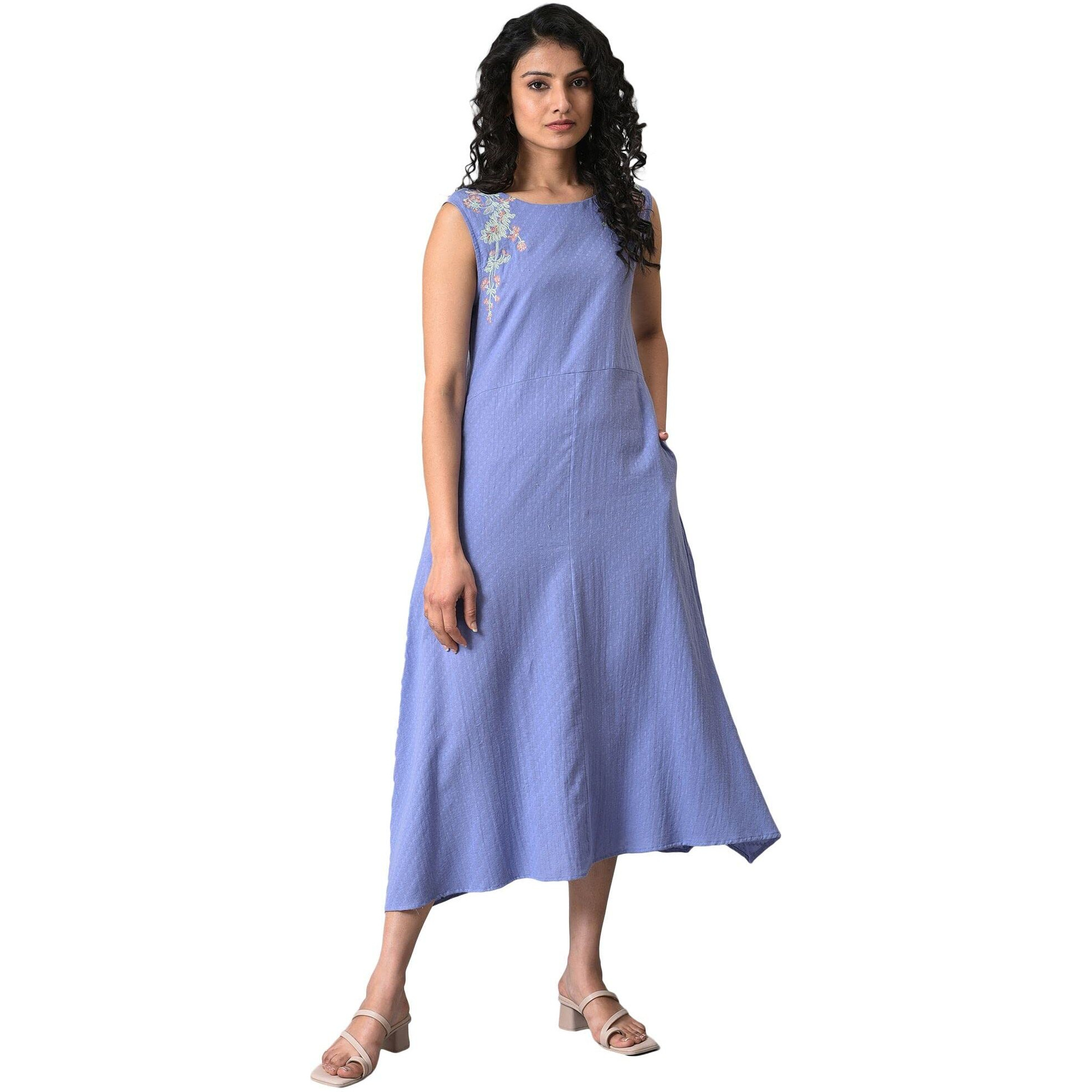 W For Woman Lilac Textured Embroidered Dress (Size Xl)-23Few19059-830261