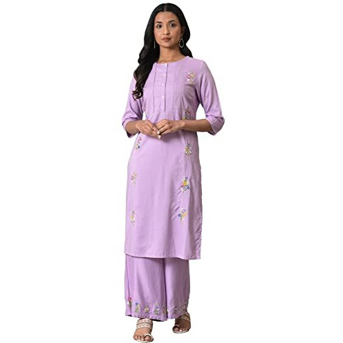 W For Woman Women's Viscose Solid Regular Kurta (23Few18933G-218673_Petal Purple