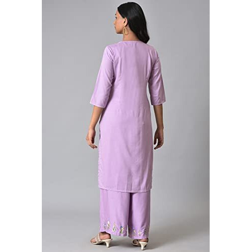 W For Woman Women's Viscose Solid Regular Kurta (23Few18933G-218673_Petal Purple