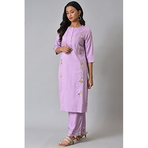 W For Woman Women's Viscose Solid Regular Kurta (23Few18933G-218673_Petal Purple