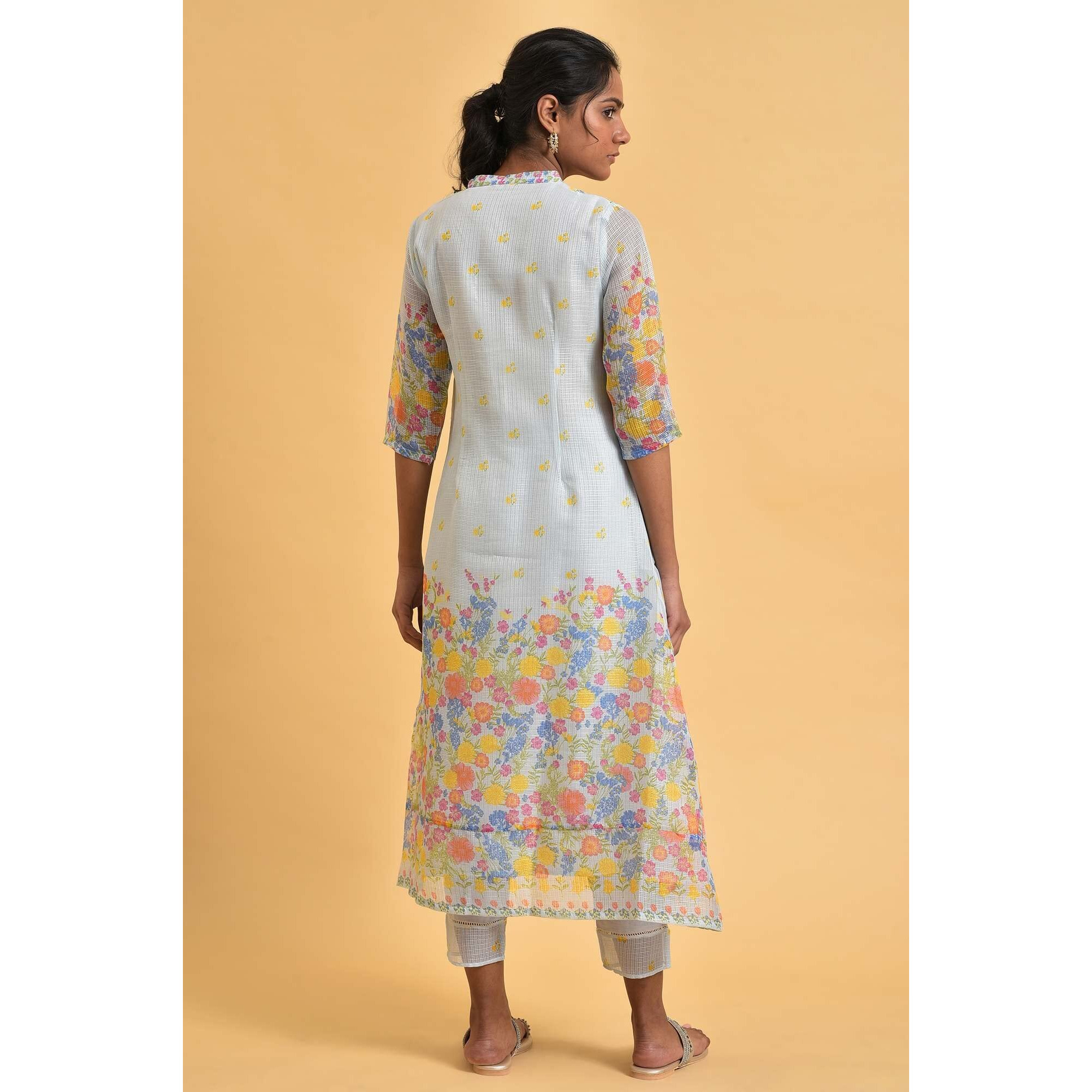 W For Woman Kurta & Slim Pant_23Fews19111-120297_Xs Blue