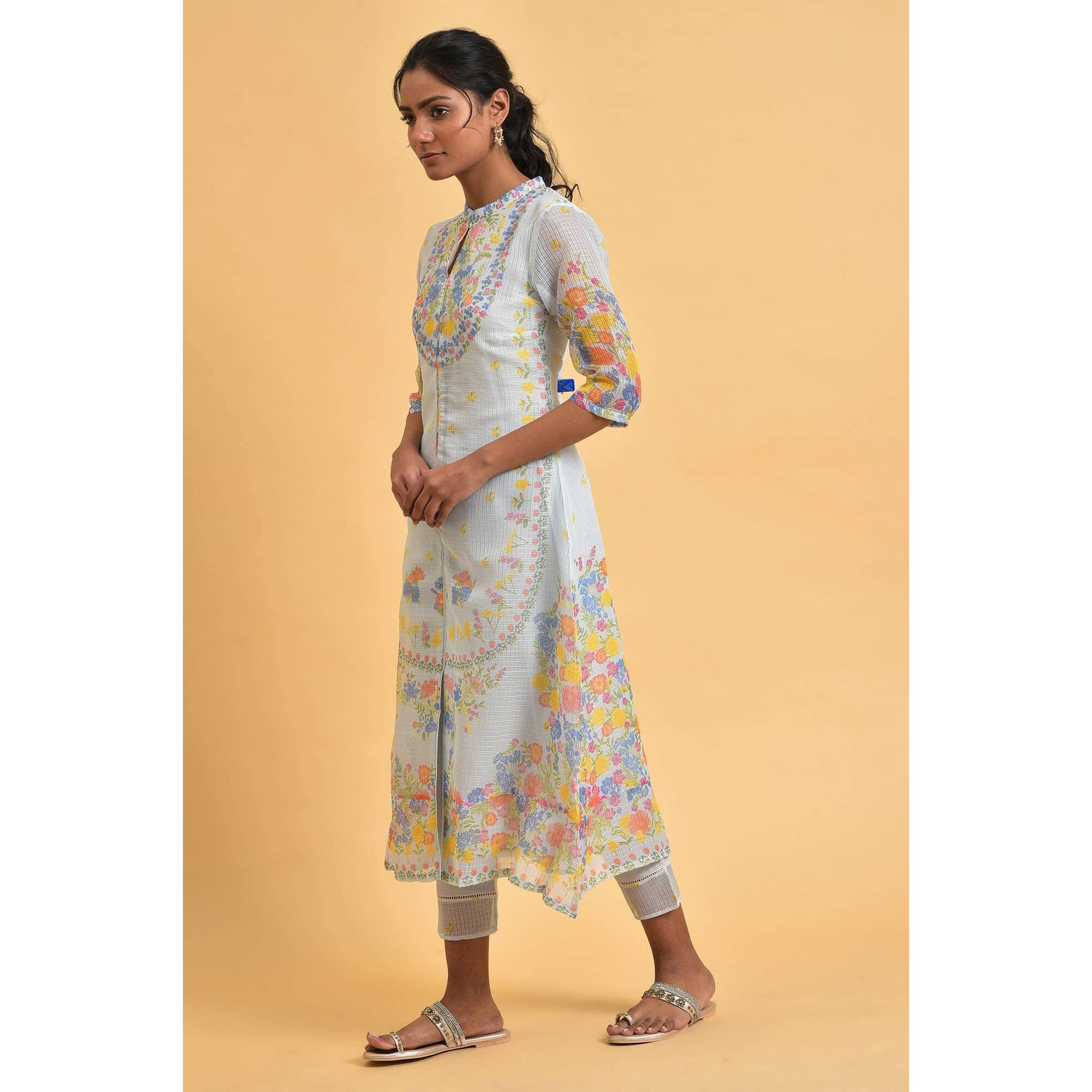 W For Woman Kurta & Slim Pant_23Fews19111-120297_Xs Blue