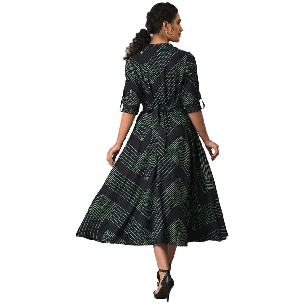 W For Woman Black Matrix Printed Circular Shirt Dress With Belt_23Few18706-120116_2Xl