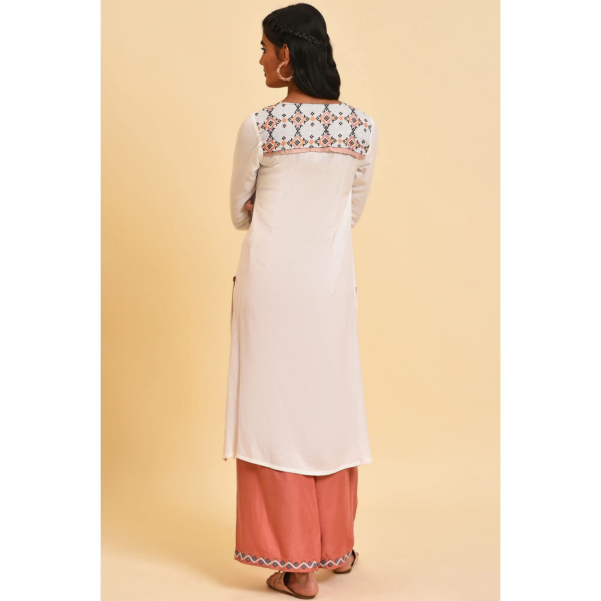 W For Woman Ecru Geometric Print Round Neck Summer Kurta_23Few18707-312739_Xl