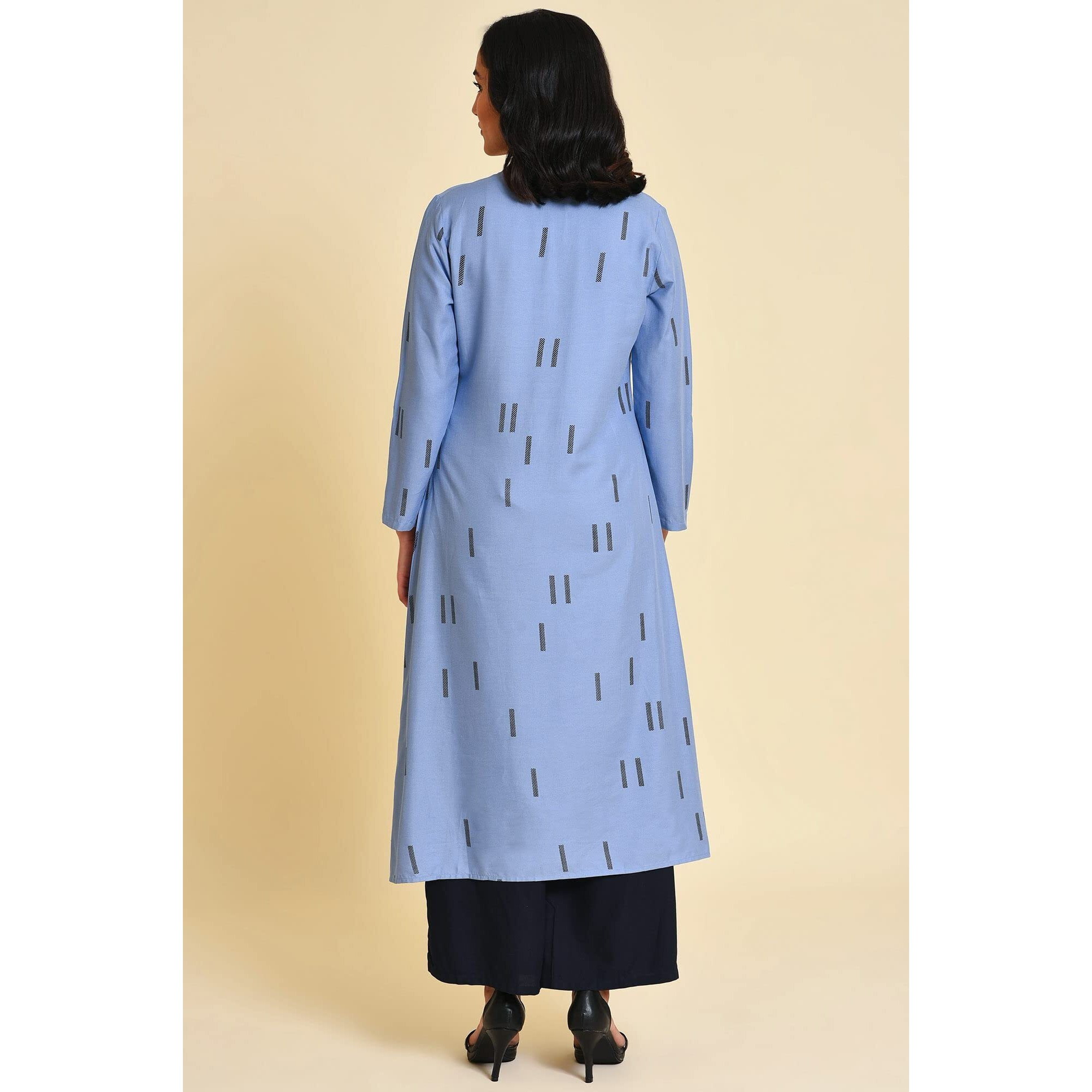 W For Woman Blue V-Neck Summer Kurta_23Few18709-120118_S