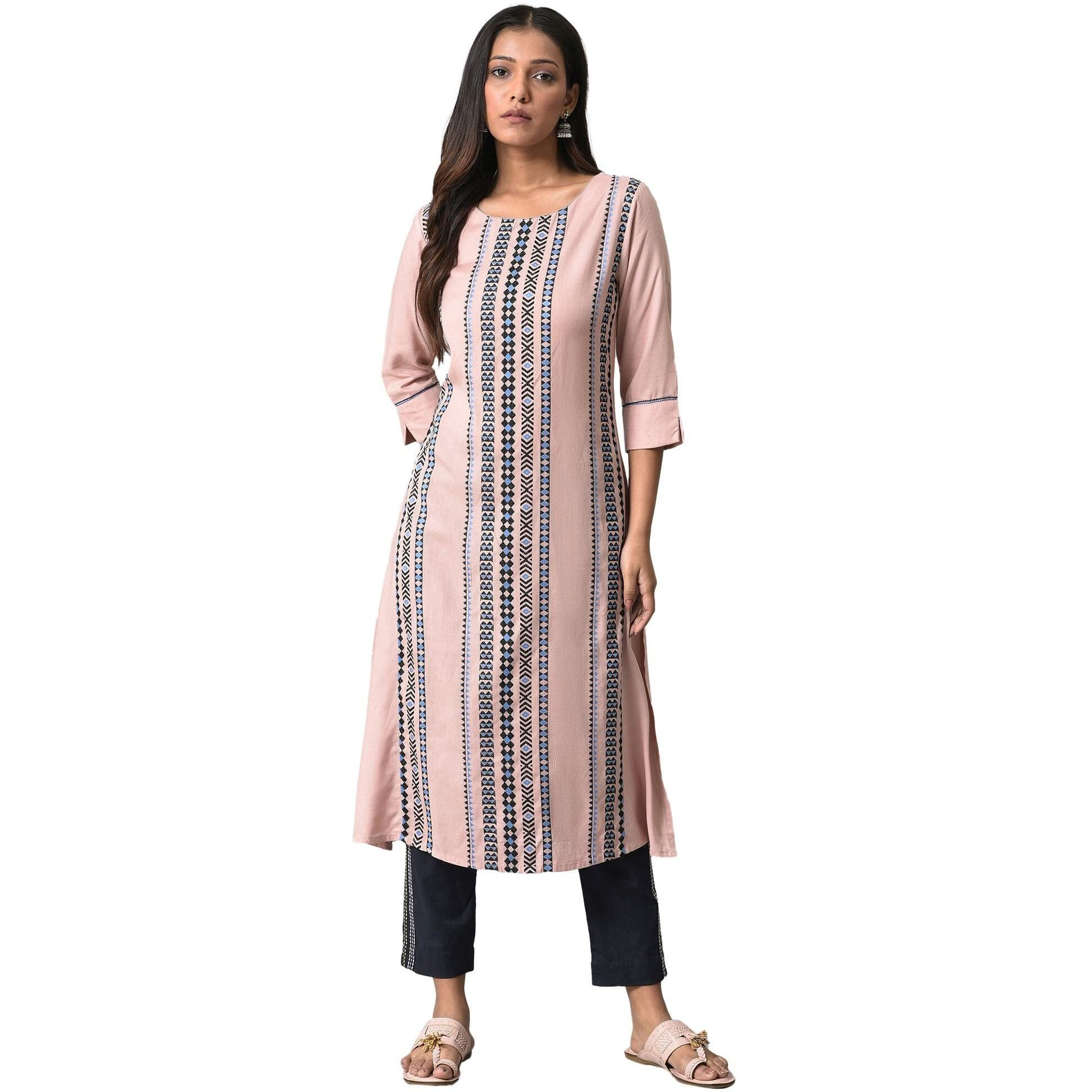 W For Woman Pink Dobby Printed Kurta_23Few18714-312740_S_8