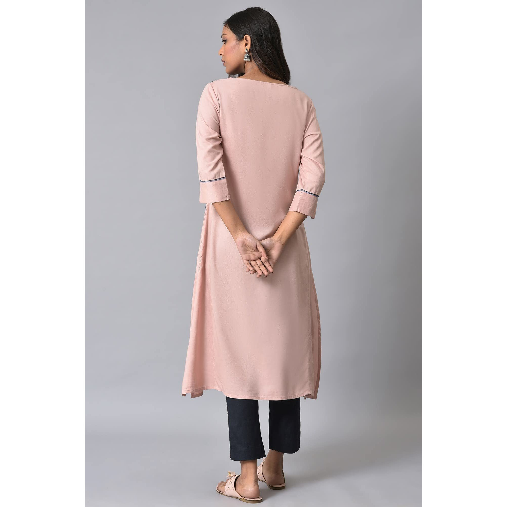 W For Woman Pink Dobby Printed Kurta_23Few18714-312740_S_8