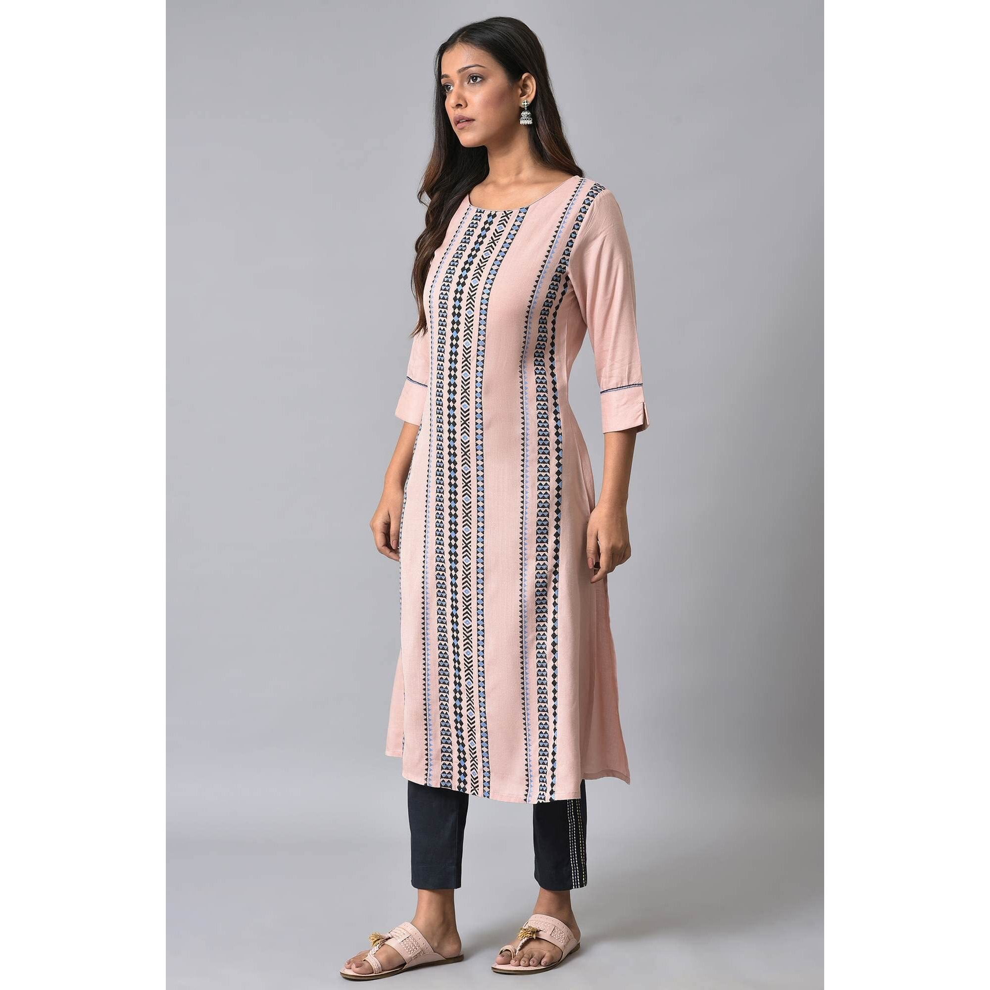 W For Woman Pink Dobby Printed Kurta_23Few18714-312740_S_8