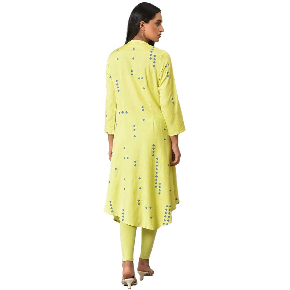 W For Woman Celery Green Asymmetric Kurta In Geometric Print_23Few18952-120114_M