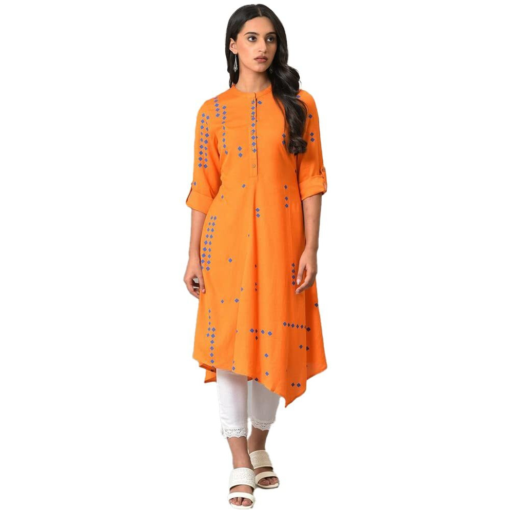 W For Woman Rayon Geometric Print Regular Kurta (23Few18952-120113_Dusty Orange_16