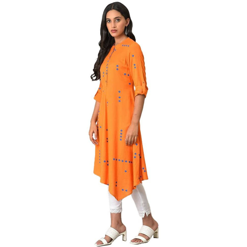 W For Woman Rayon Regular Kurta (23Few18952-120113_Dusty Orange_18