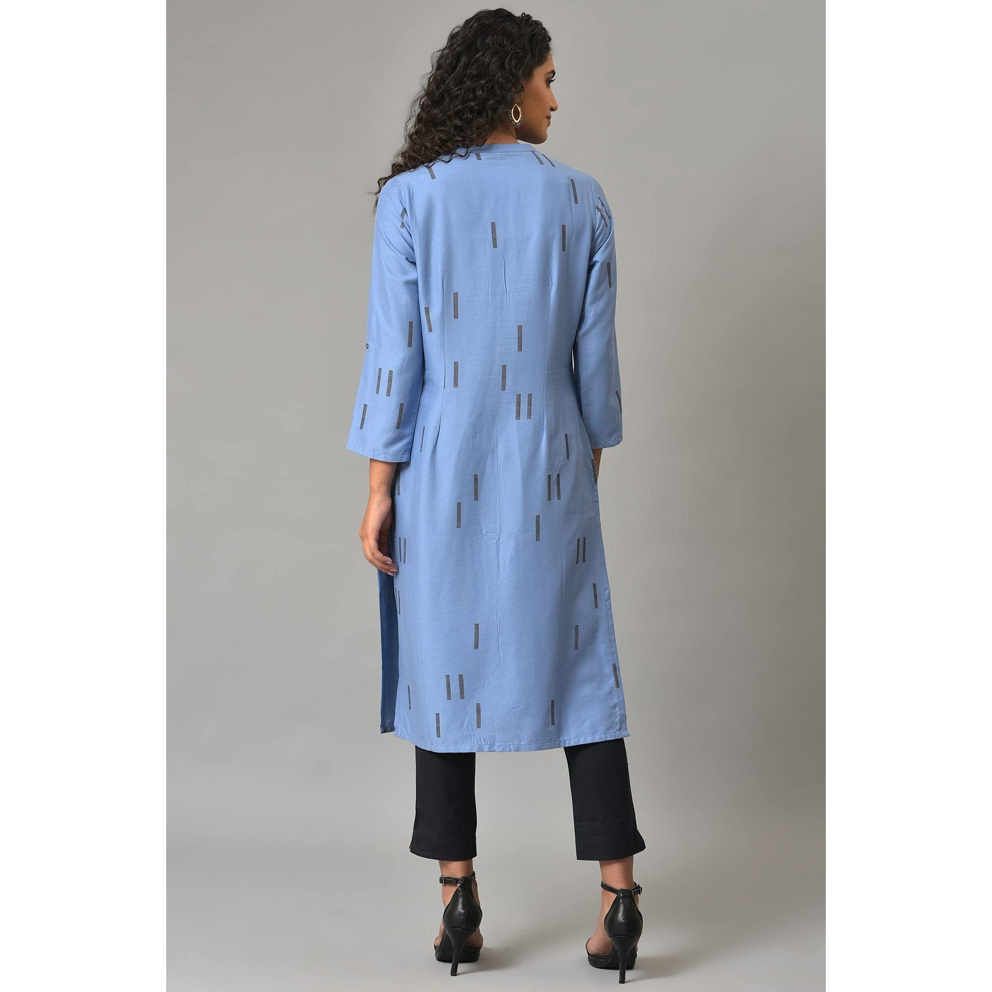 W For Woman Blue Geometric Print Shirt Kurta_23Few18953-120118_L_12