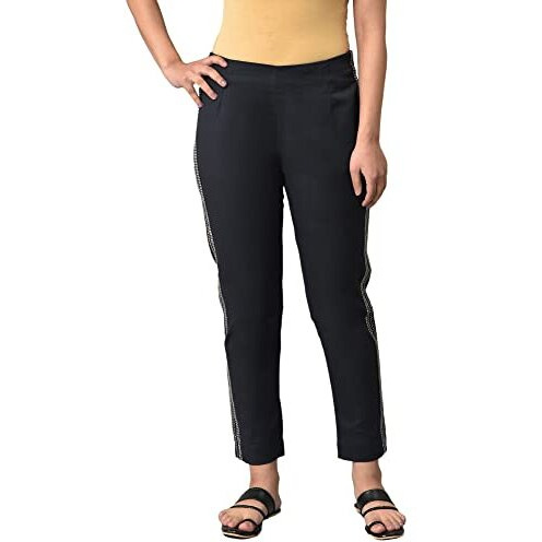 W For Woman Black Parallel Pants With Side Embroidery_23Few62280-218848_L