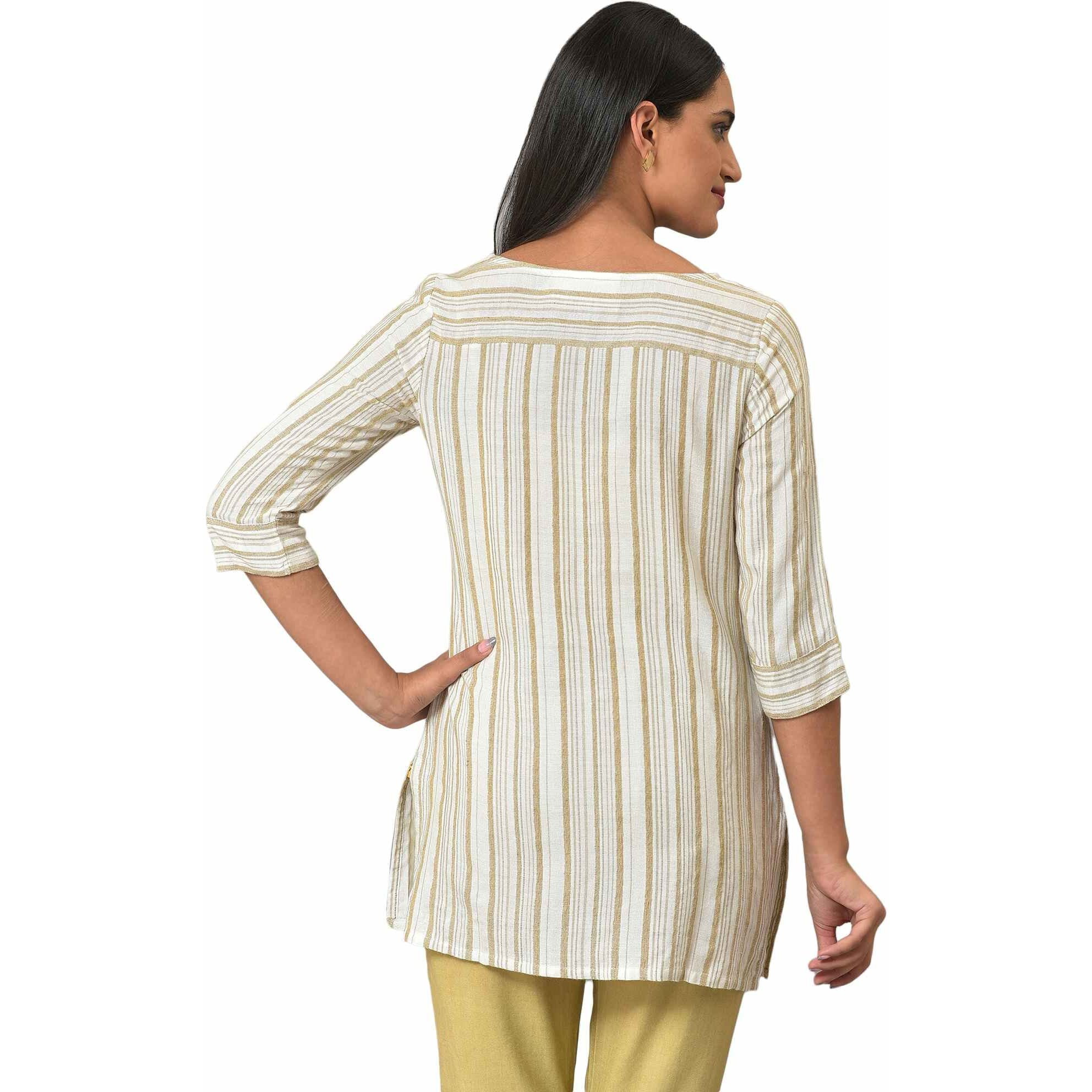 Aurelia Women's Rayon Solid Regular Beige Yarn-Dyed Kurti (23Fea30322-704120
