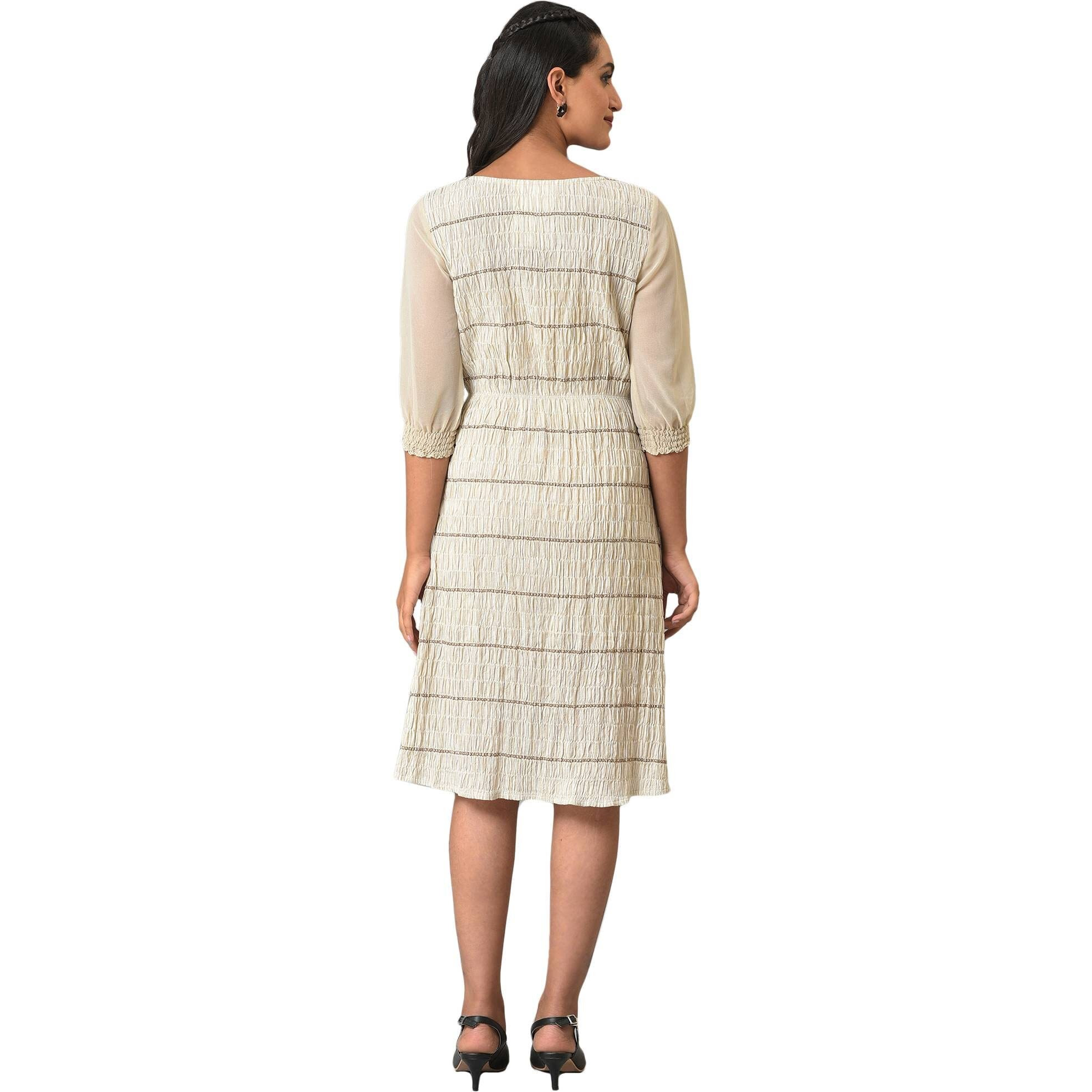 Aurelia Natural Striped Cotton Lycra Blend Shift Dress