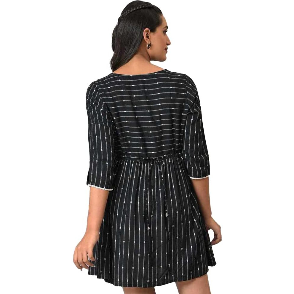 Aurelia Women's Rayon Solid Regular Black Dobby Fit And Flare Kurti (23Fea30317-701933