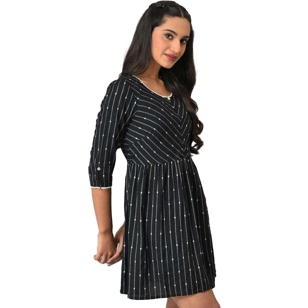 Aurelia Women's Rayon Solid Regular Black Dobby Fit And Flare Kurti (23Fea30317-701933