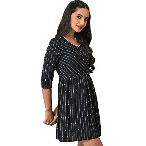 Black Dobby Fit And Flare Kurti