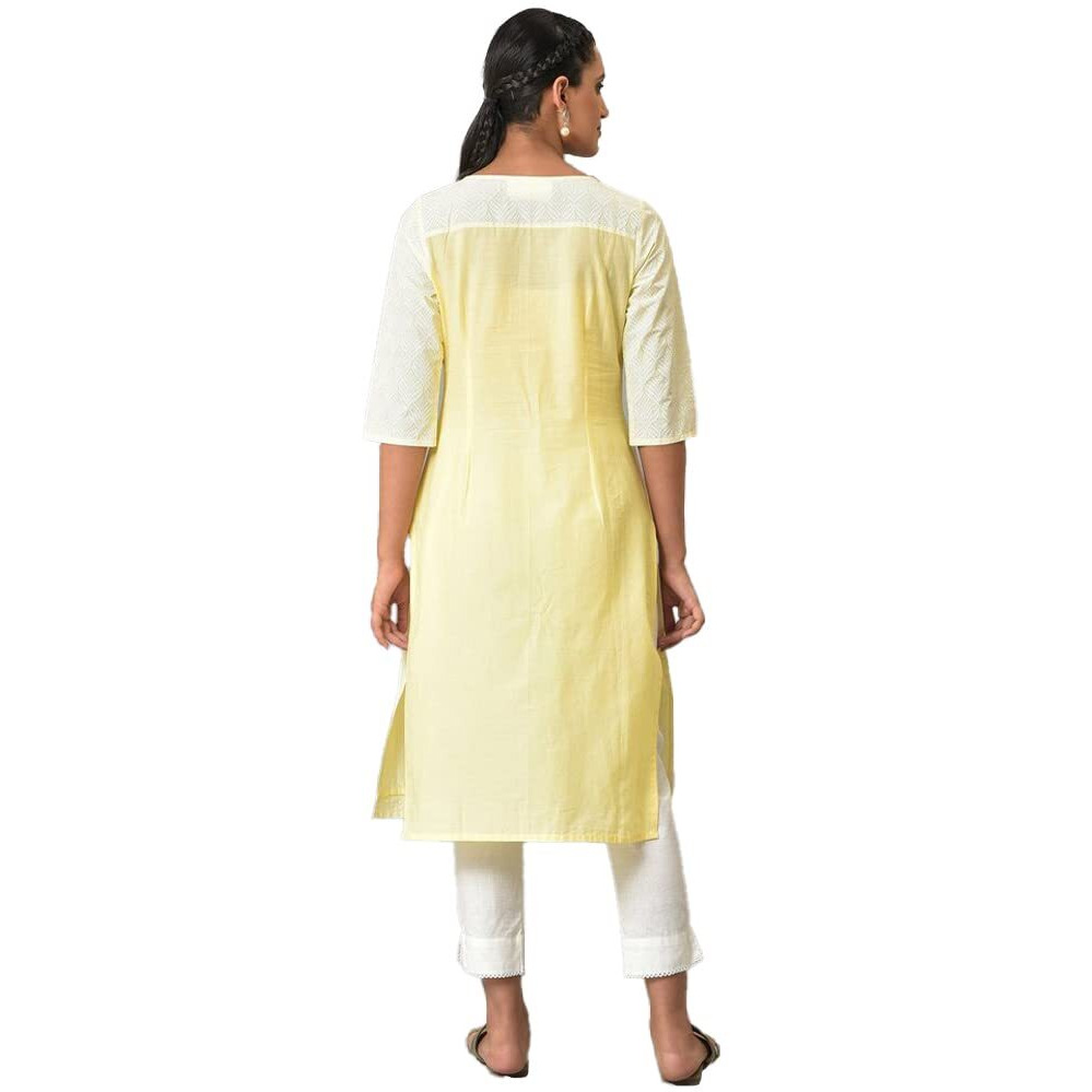 Aurelia Women's Floral Regular Yellow Printed Cotton Kurta (23Fea13902-506703