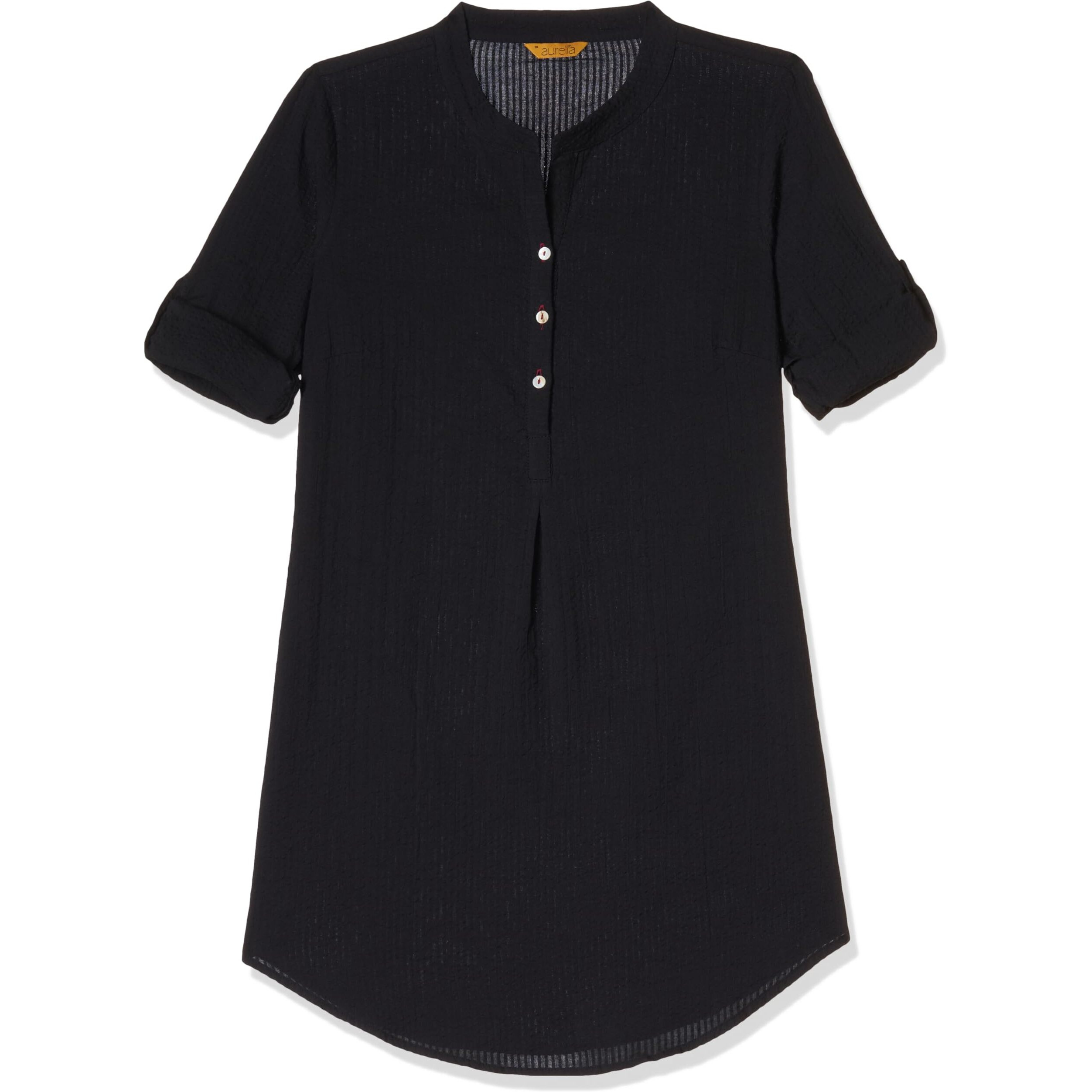Aurelia Women's Black Textured Cotton-Rayon Blend Regular Kurti