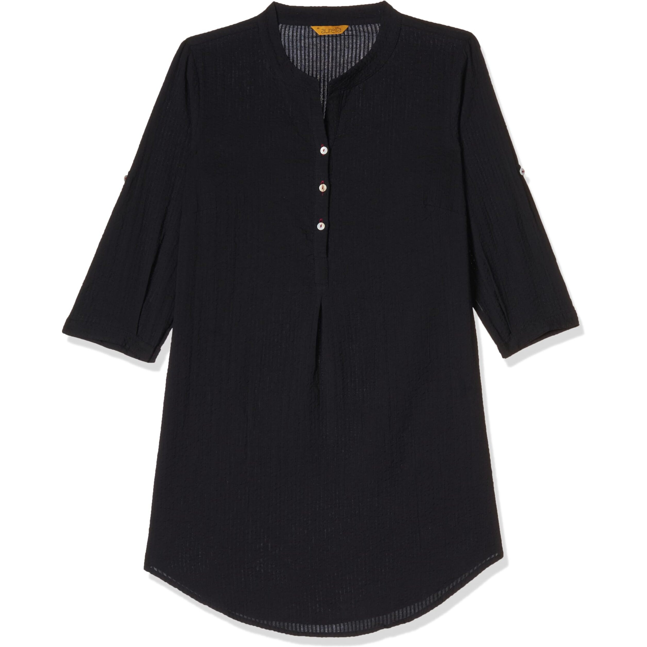 Aurelia Women's Black Textured Cotton-Rayon Blend Regular Kurti