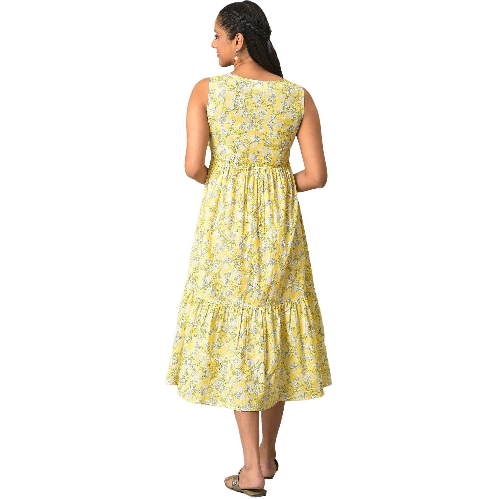 Aurelia Women's Cotton Fit And Flare Midi Dress (23Fea13888-506839_Yellow