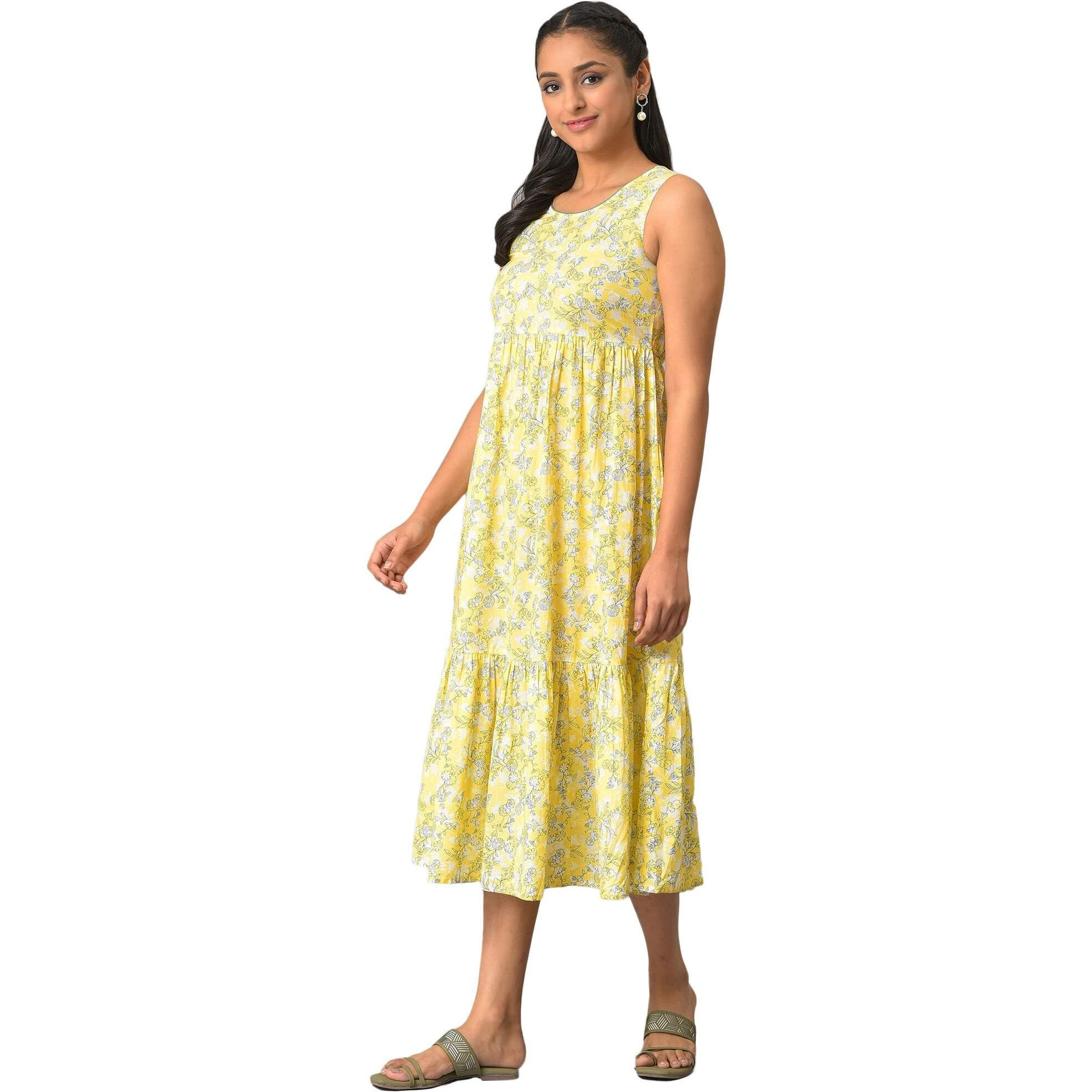 Aurelia Women's Cotton Fit And Flare Midi Dress (23Fea13888-506839_Yellow