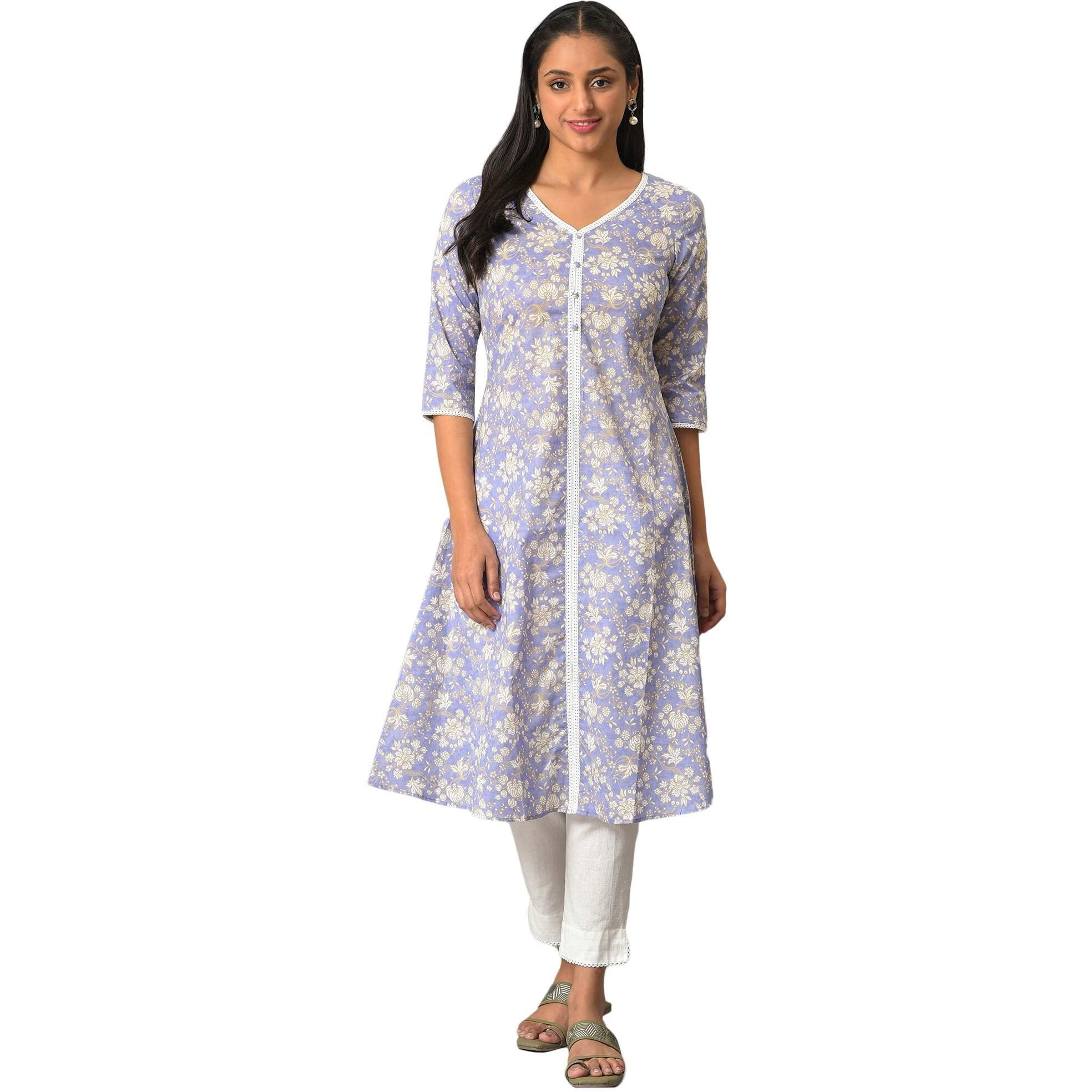 Aurelia Orange Floral Printed Printed Cotton Regular Kurta For Women