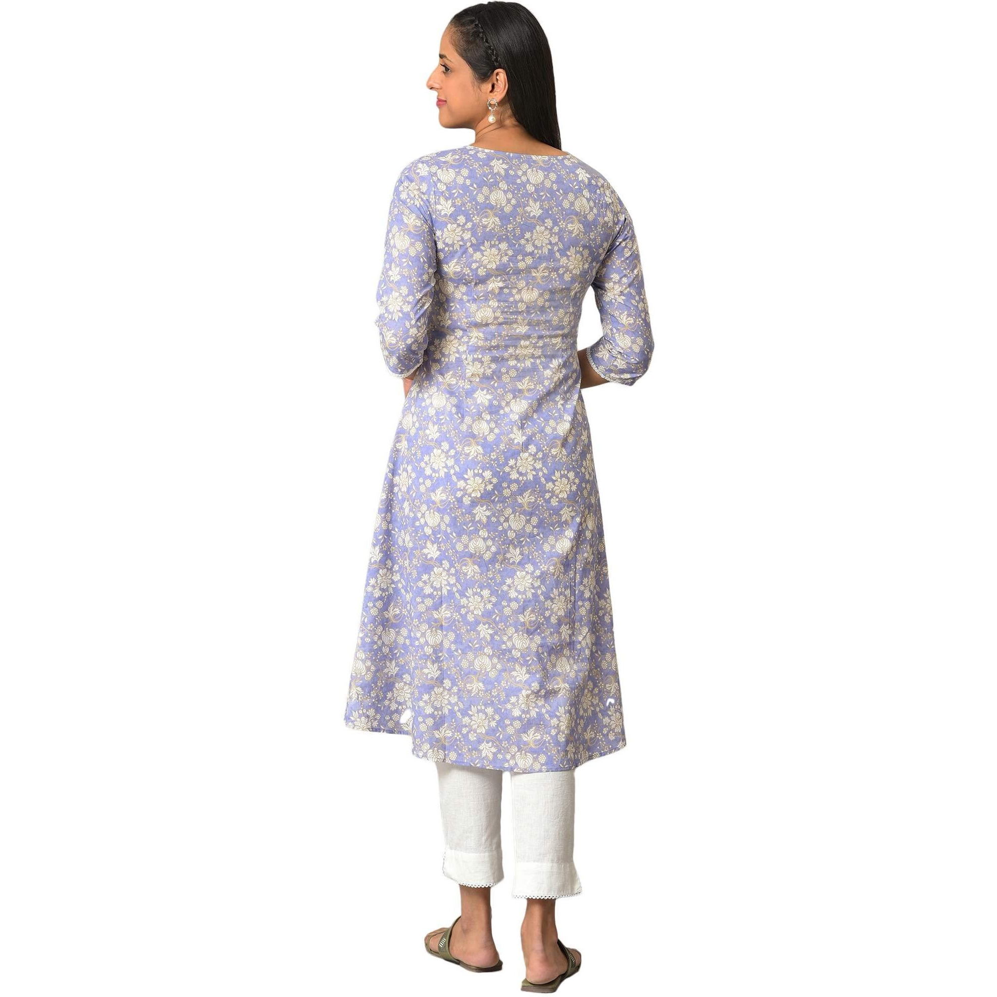 Aurelia Orange Floral Printed Printed Cotton Regular Kurta For Women