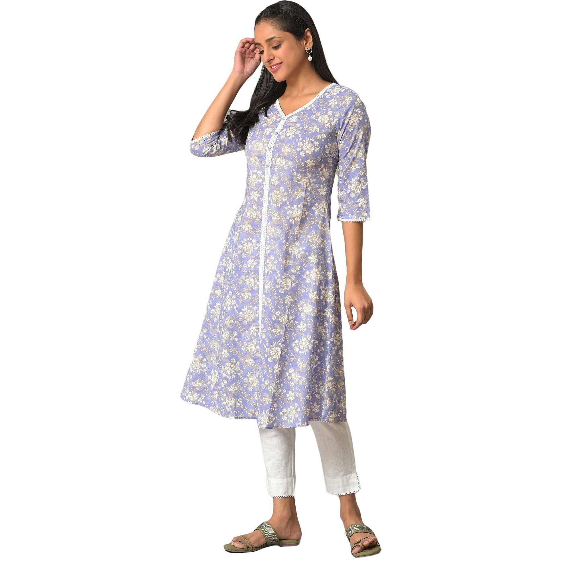 Aurelia Orange Floral Printed Printed Cotton Regular Kurta For Women