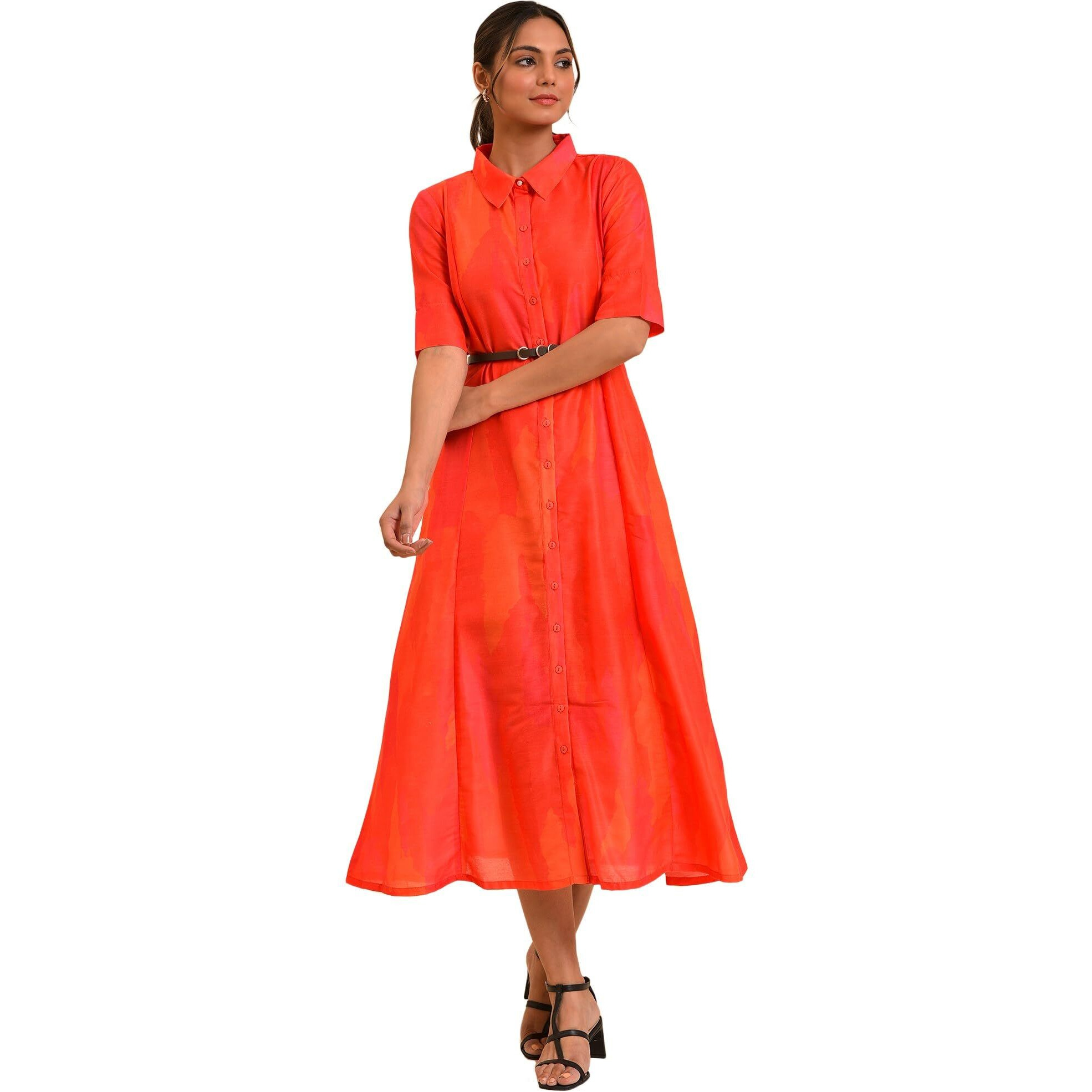 W For Woman Women's Polyester Dress (23Few18812-810327_Red