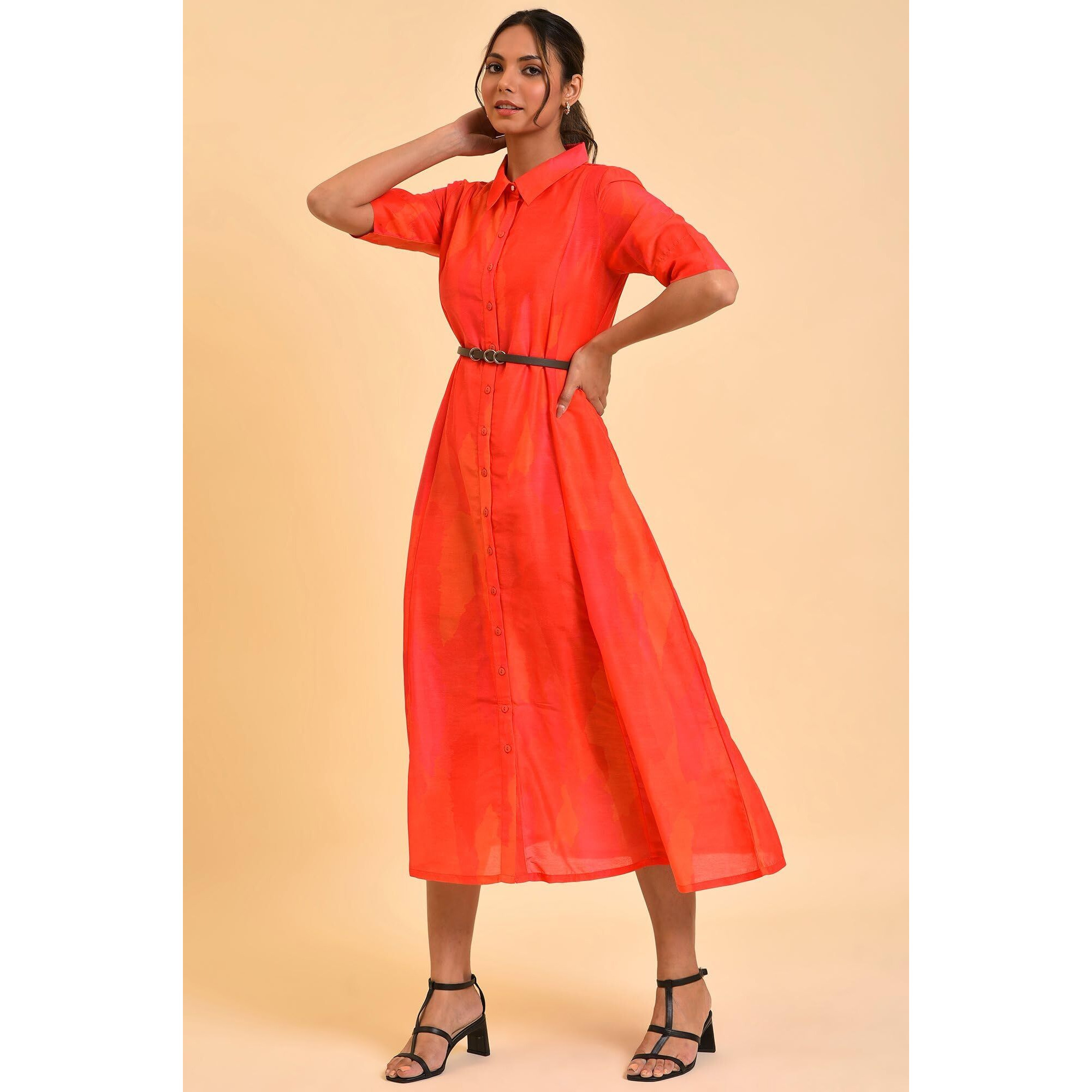 W For Woman Women's Polyester Dress (23Few18812-810327_Red