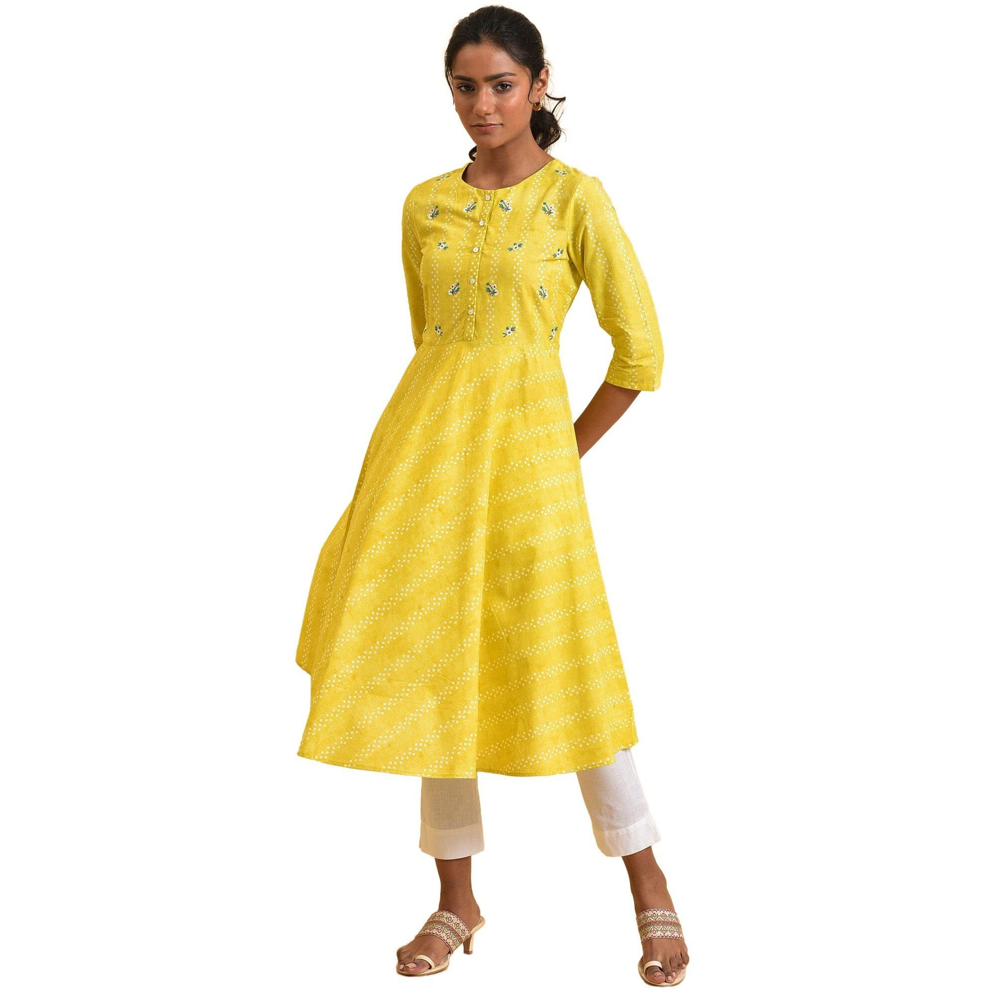 W For Woman Women's Cotton Striped Regular Fit Tunic (23Few19428-121124_Yellow