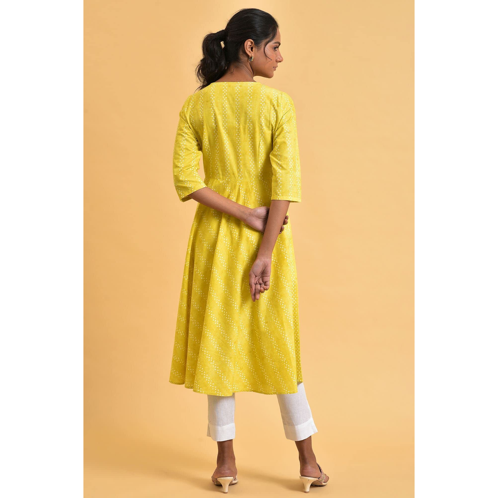 W For Woman Women's Cotton Striped Regular Fit Tunic (23Few19428-121124_Yellow