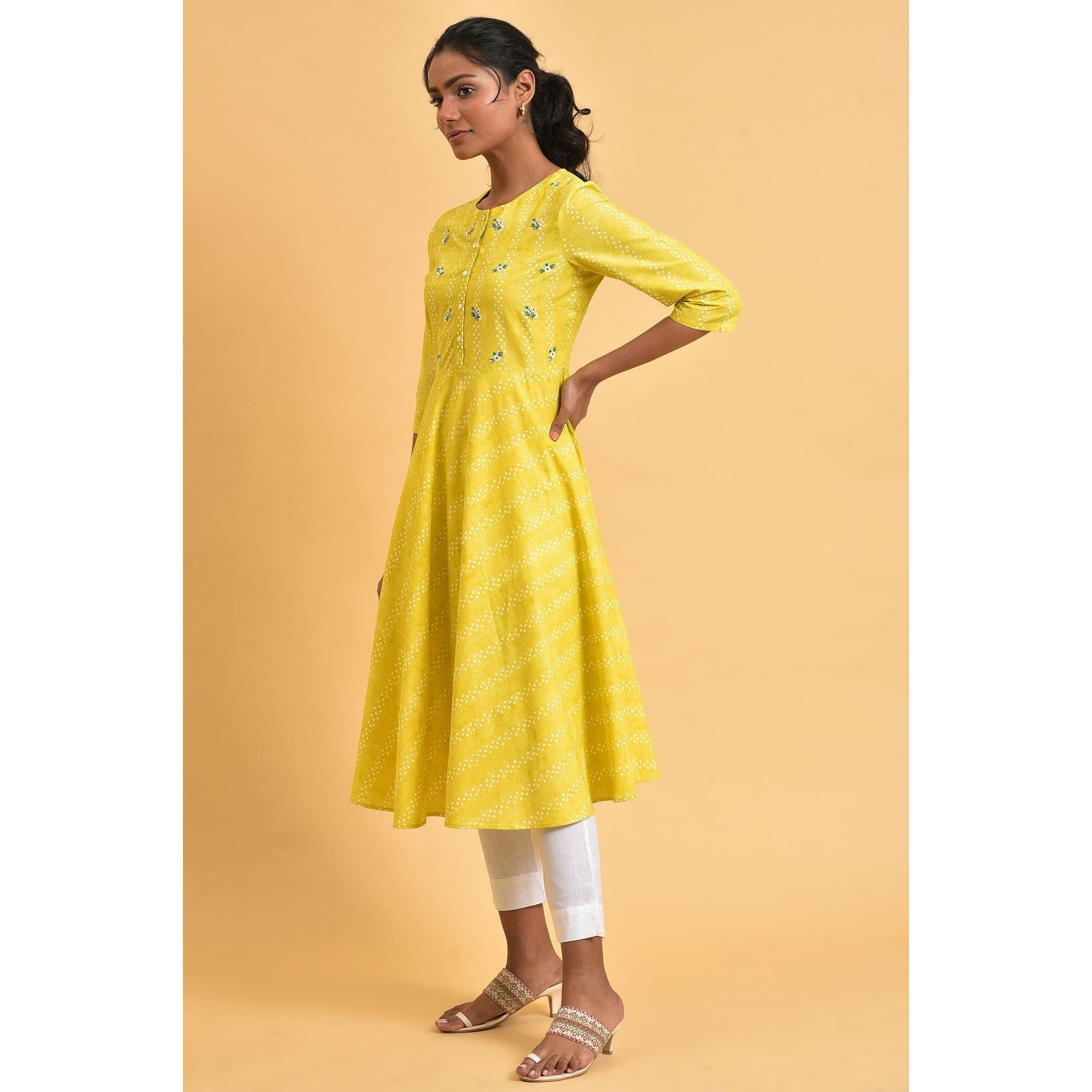 W For Woman Women's Cotton Striped Regular Fit Tunic (23Few19428-121124_Yellow